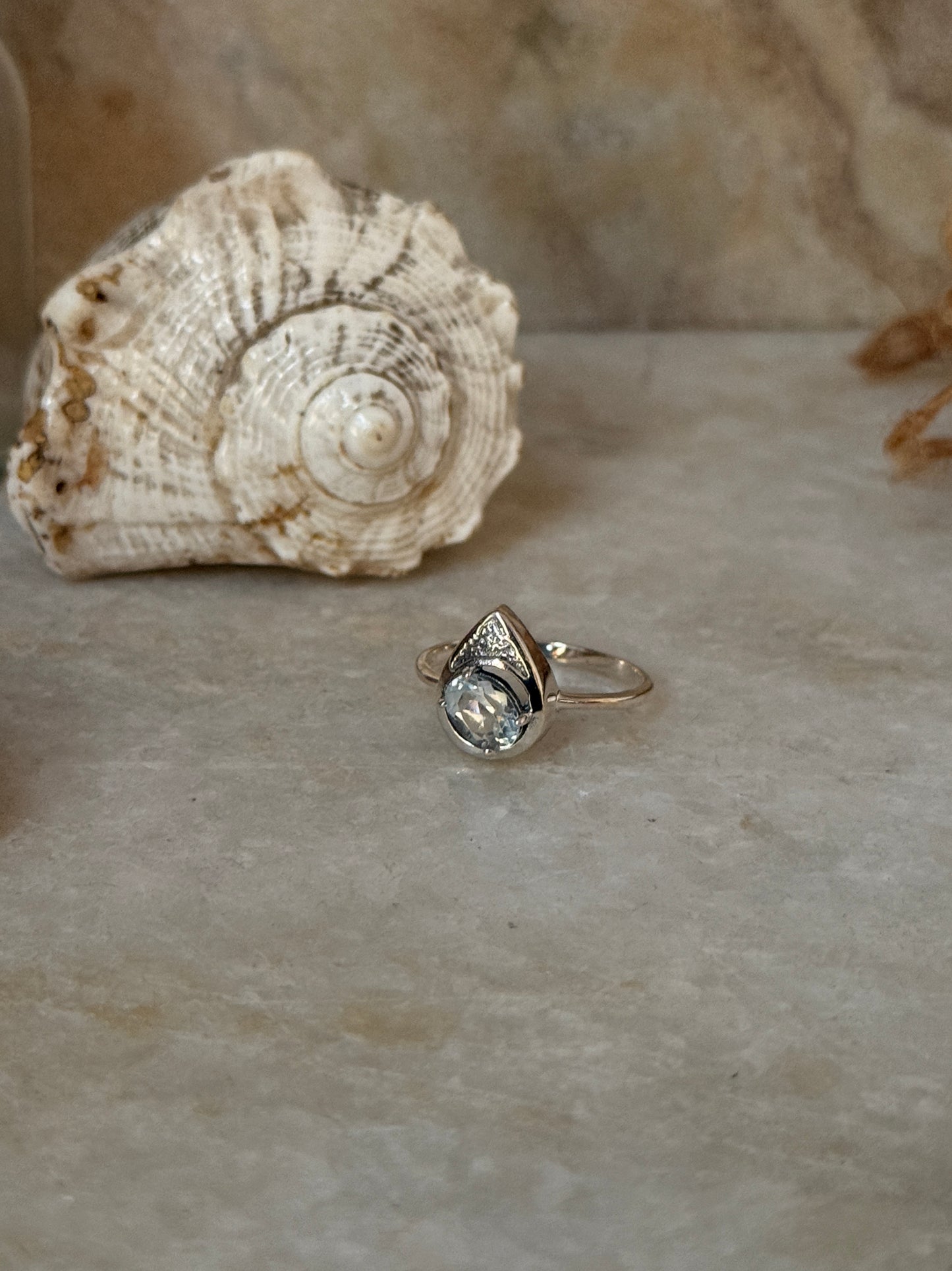 Vintage style 925 sterling silver blue topaz pear ring