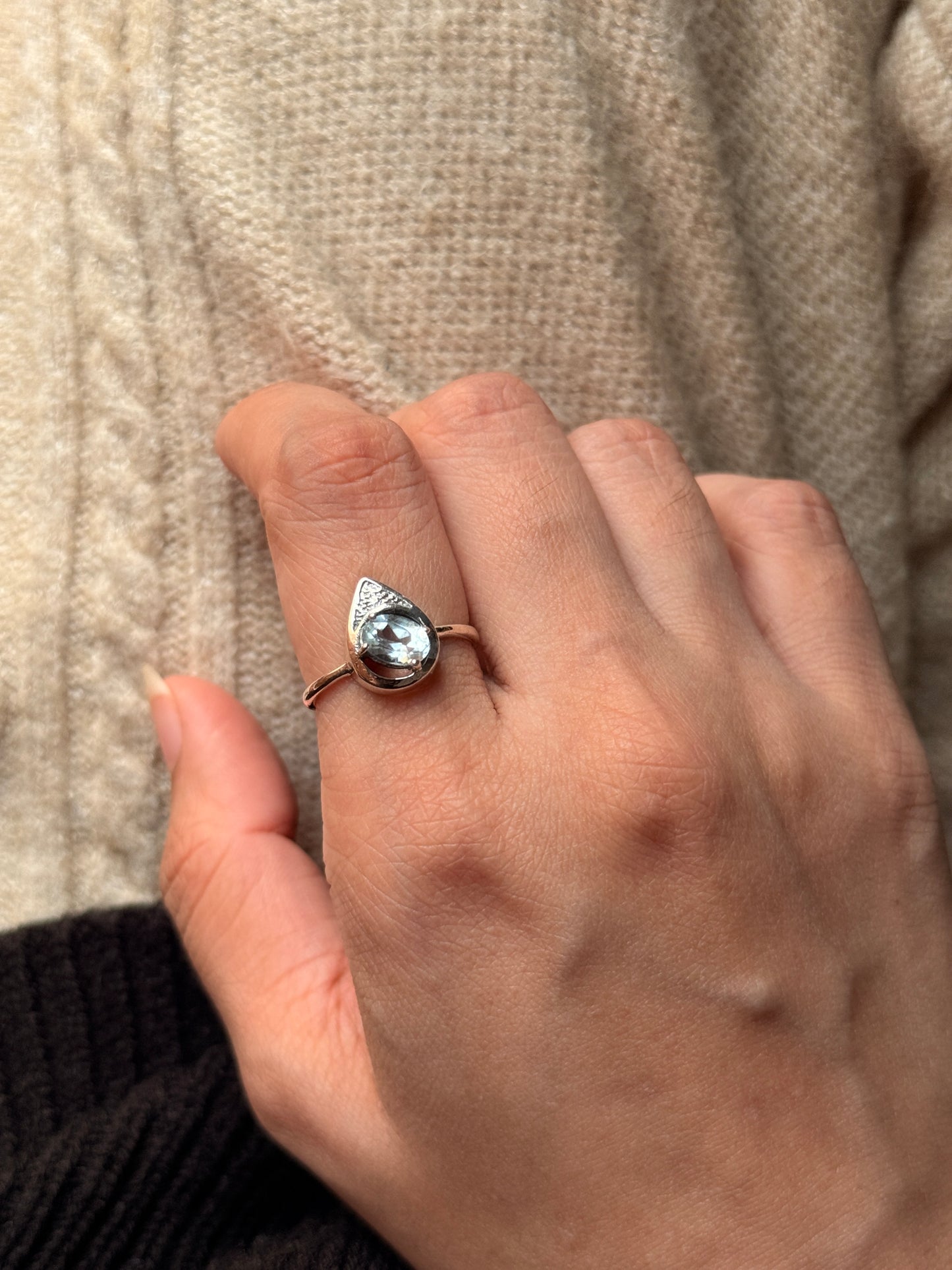 Handmade 925 sterling silver pear blue topaz ring