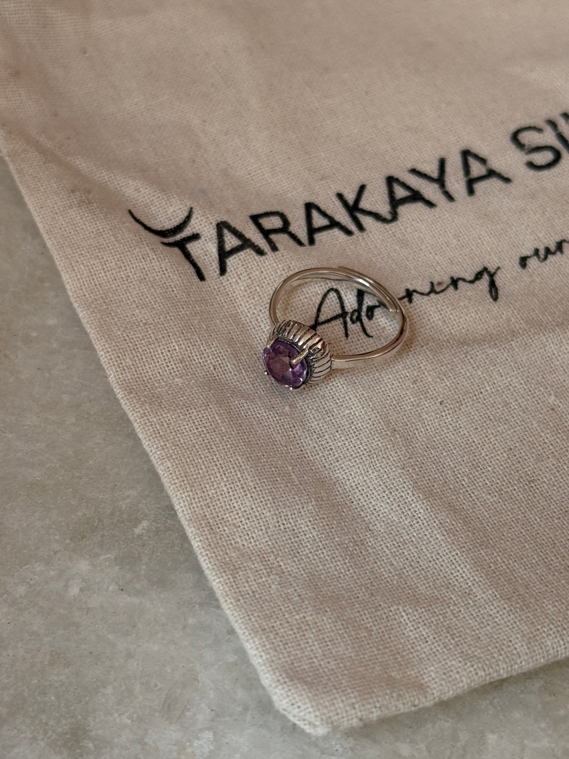 unique 925 sterling silver amethyst solitaire adjustable ring