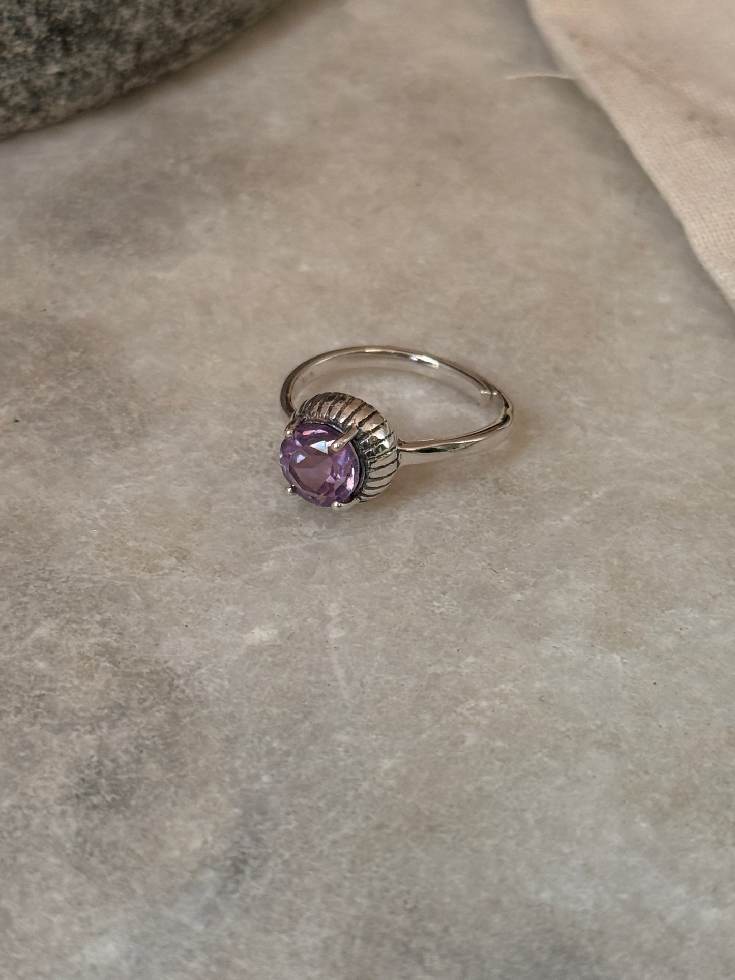 925 sterling silver amethyst solitaire adjustable ring 