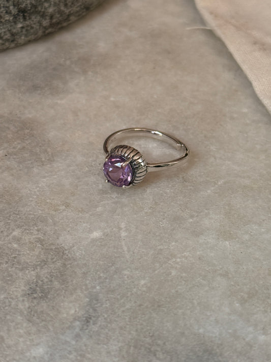925 sterling silver amethyst solitaire adjustable ring 