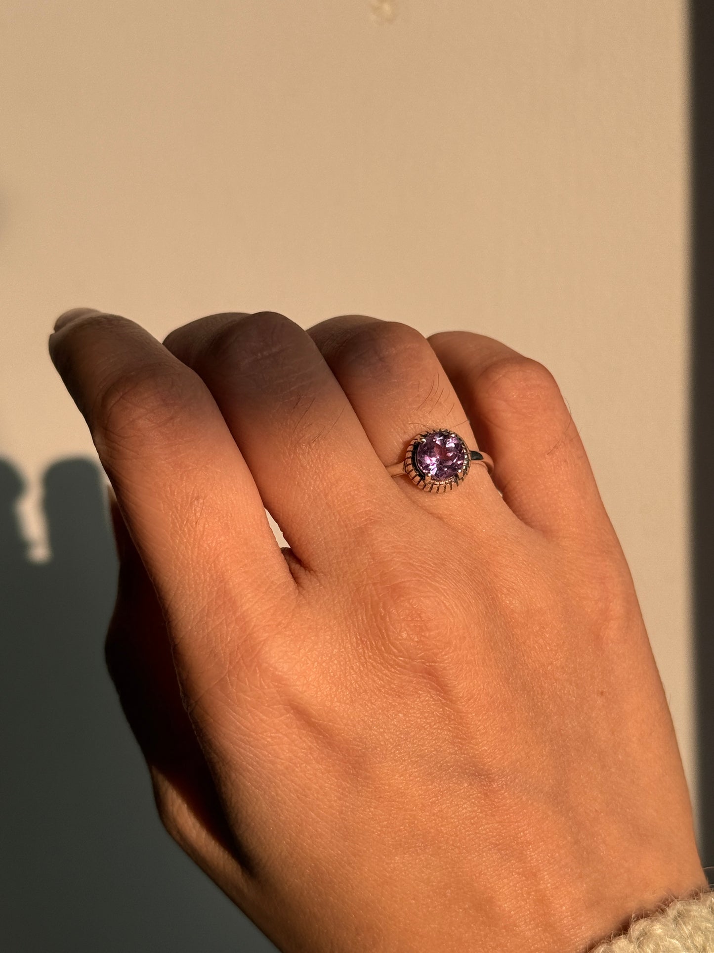 vintage-inspired amethyst solitaire 925 sterling silver ring  
