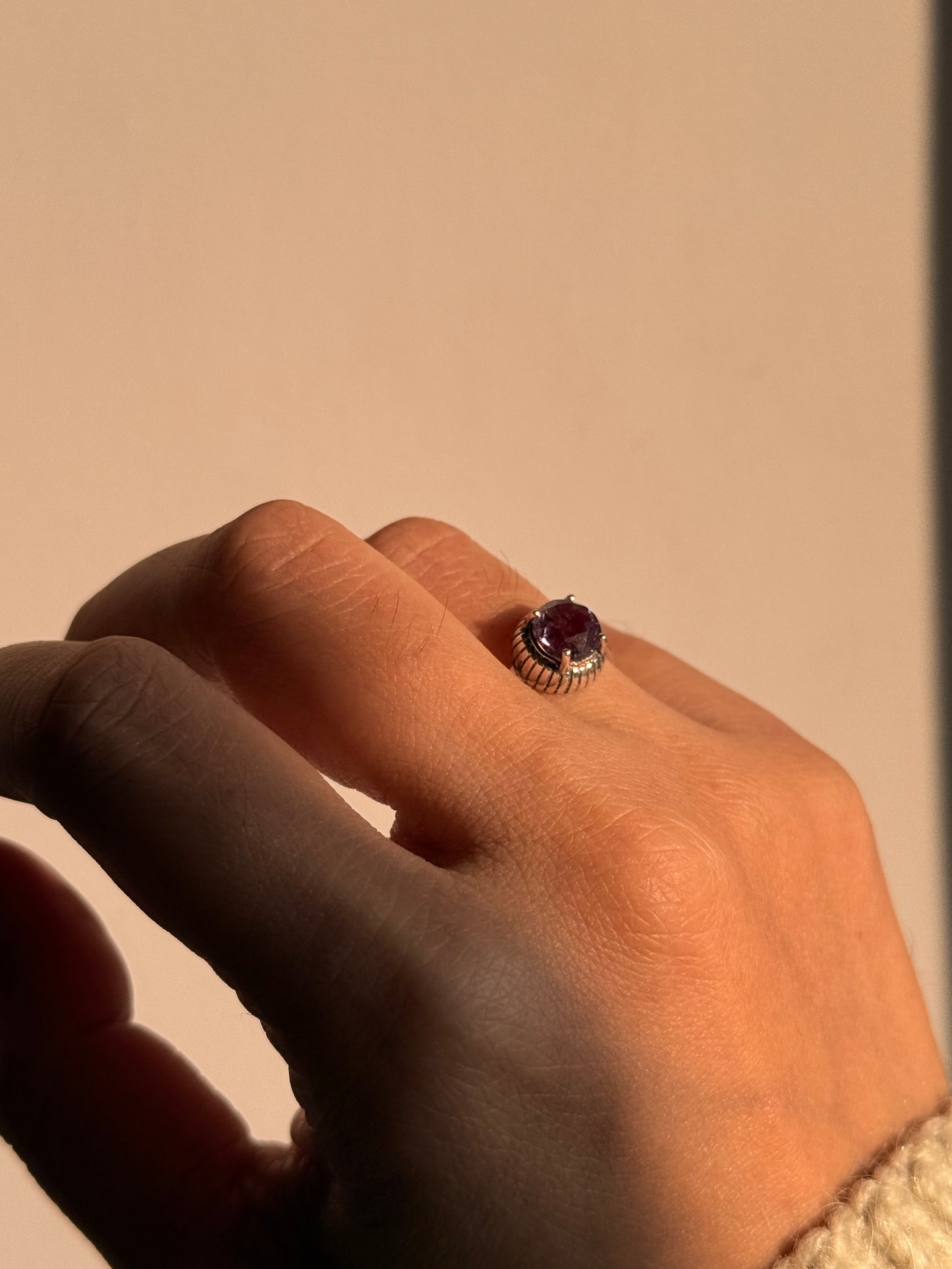 925 sterling silver amethyst solitaire adjustable ring