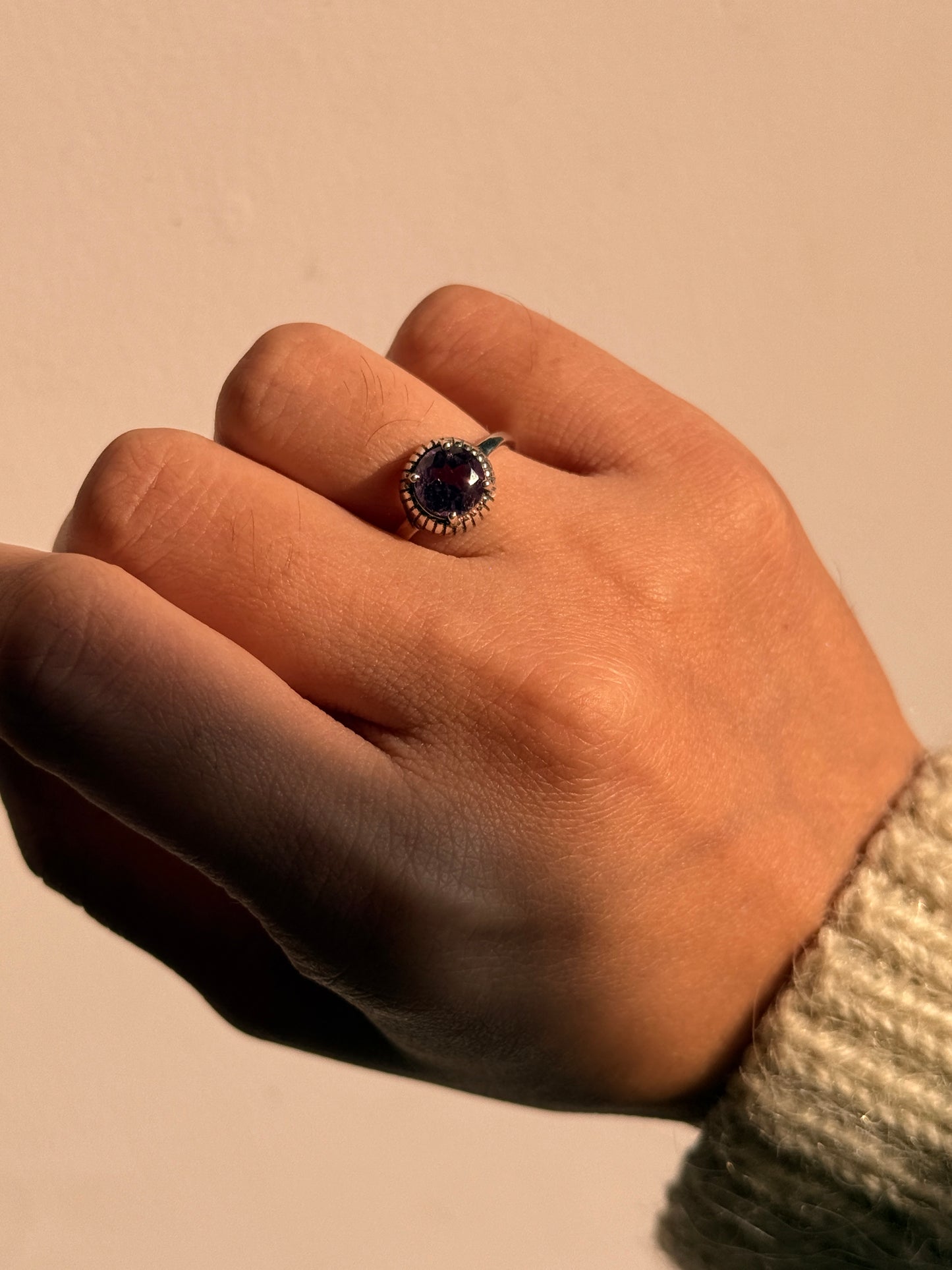 natural amethyst solitaire 925 sterling silver adjustable ring