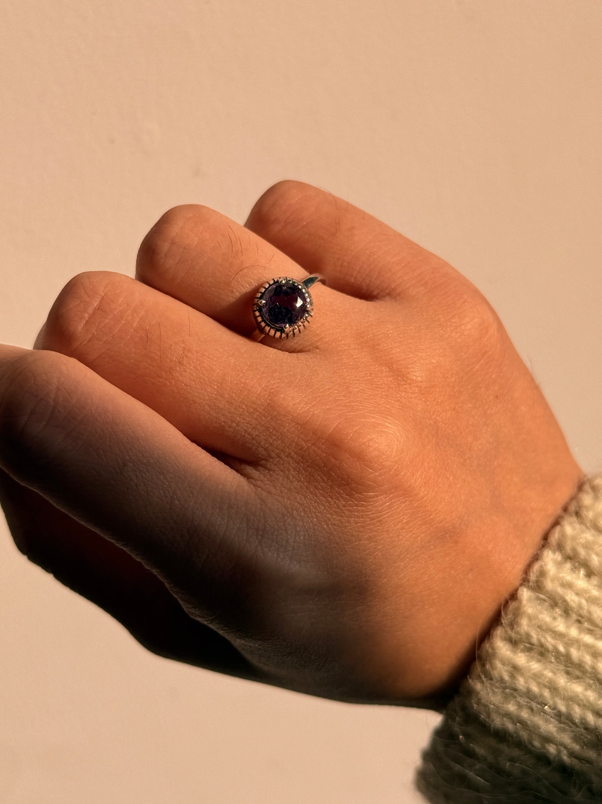natural amethyst solitaire 925 sterling silver adjustable ring