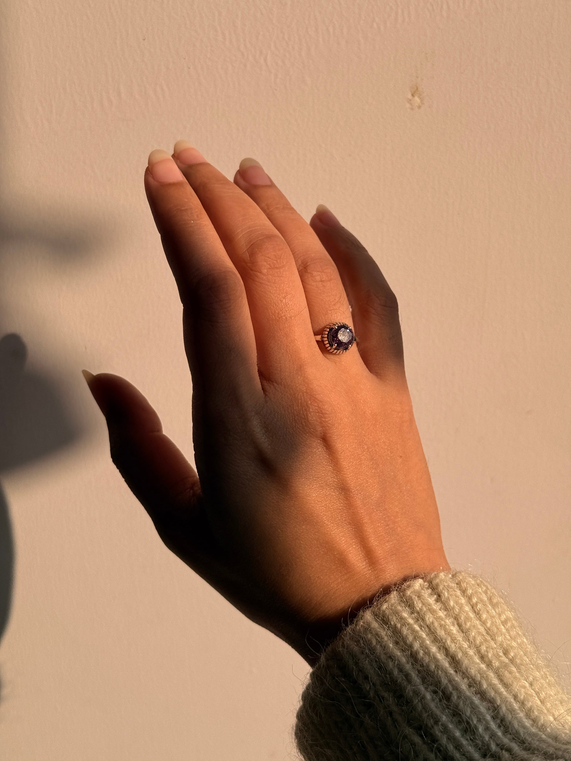 adjustable 925 sterling silver amethyst solitaire ring