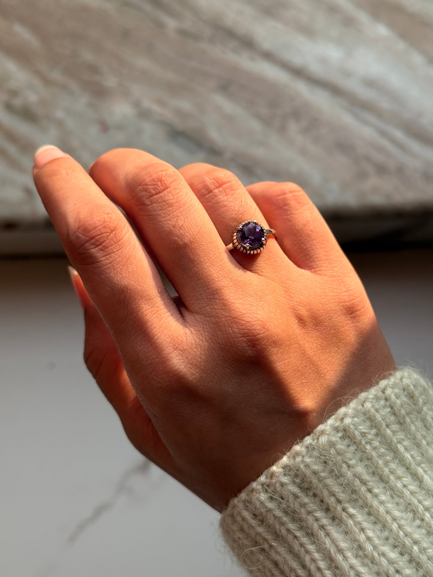 classic 925 sterling silver amethyst solitaire adjustable ring