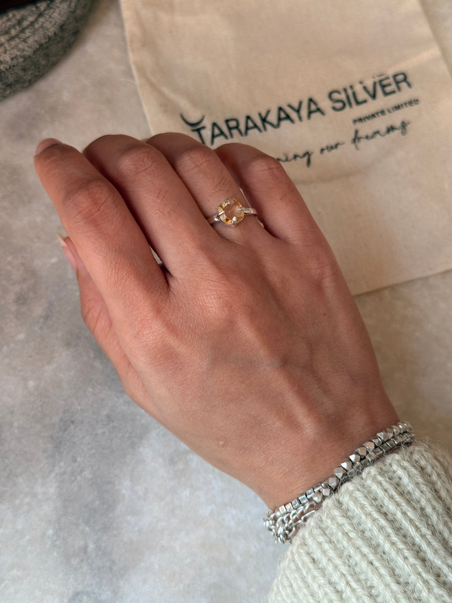 Elegant citrine square solitaire 925 sterling silver ring