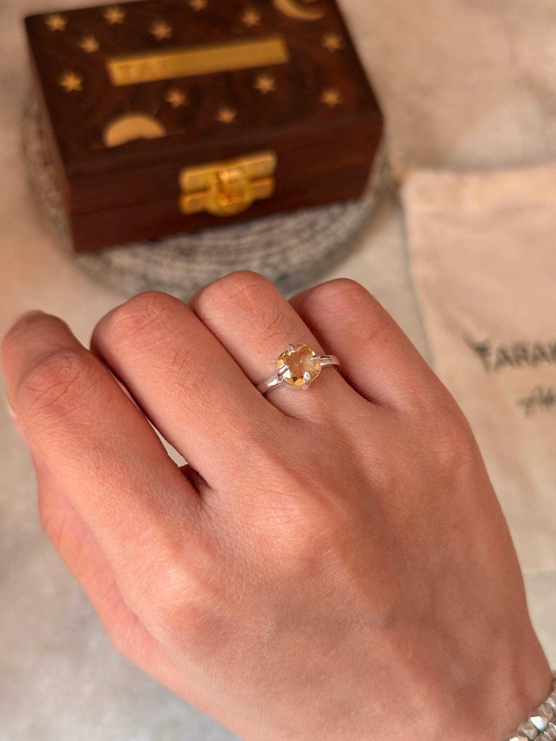 Citrine square cut solitaire ring in 925 sterling silver