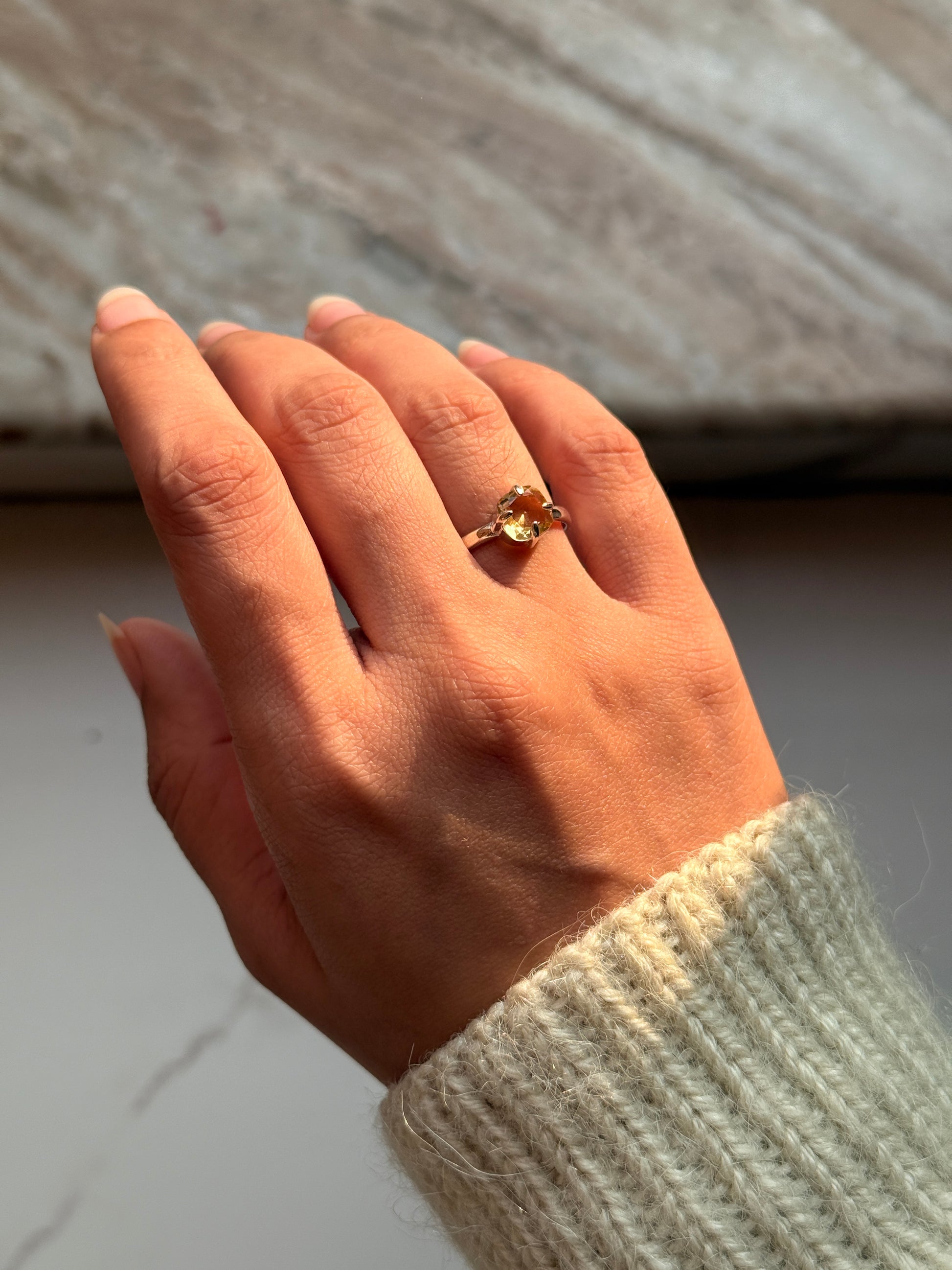 Statement 925 sterling silver citrine square solitaire ring