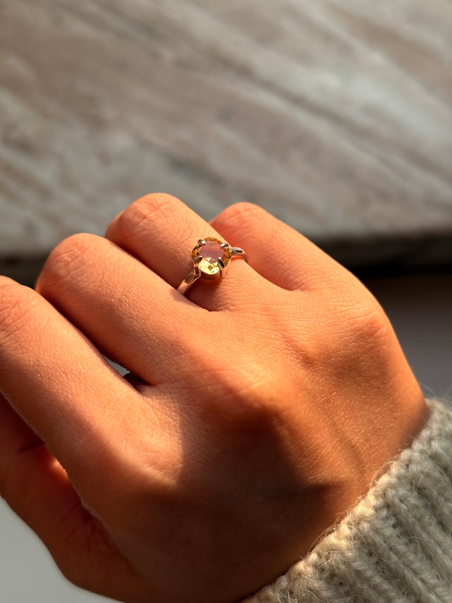 Handmade 925 sterling silver citrine square solitaire ring