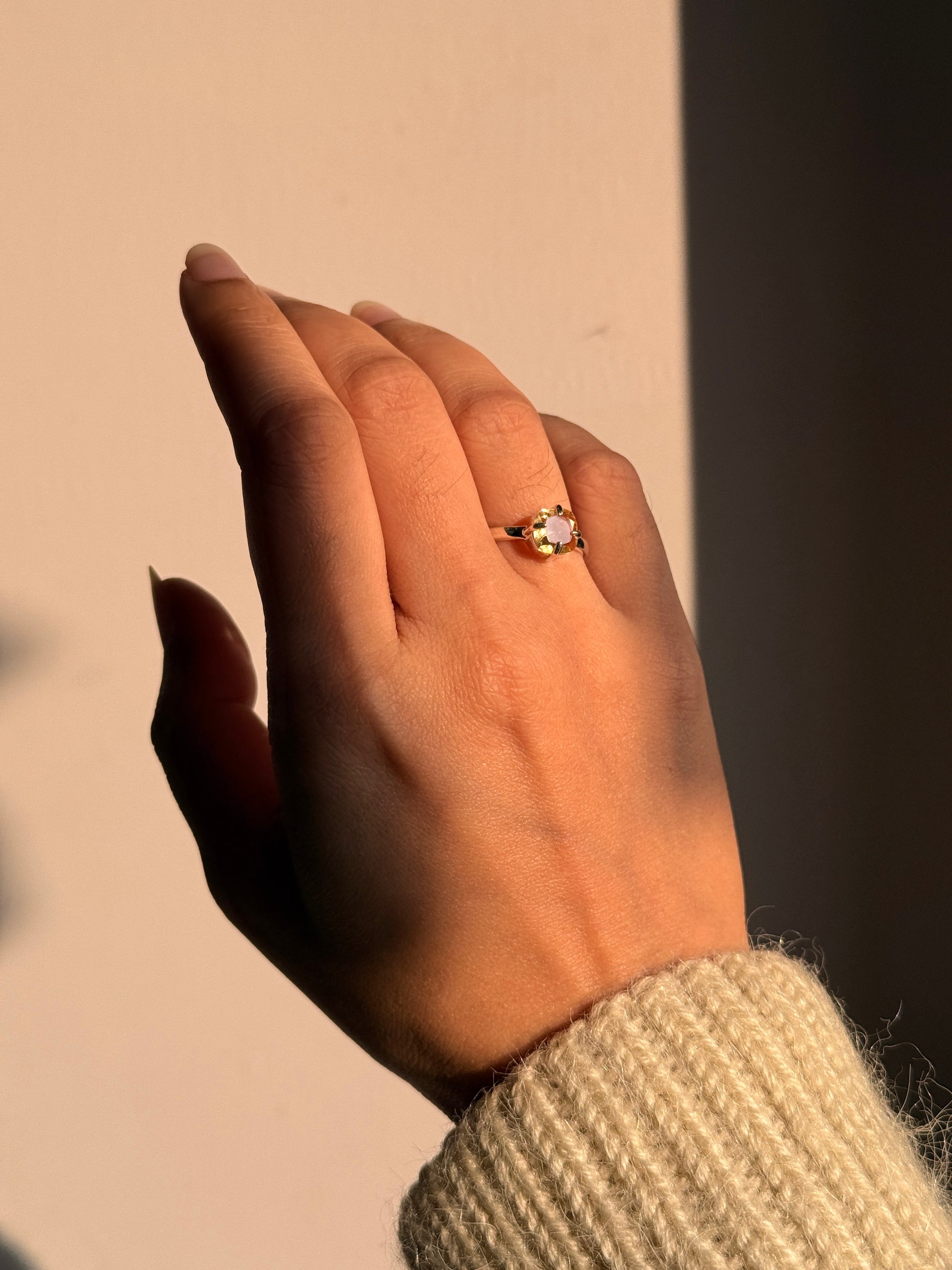 Natural citrine square gemstone solitaire 925 sterling silver ring  