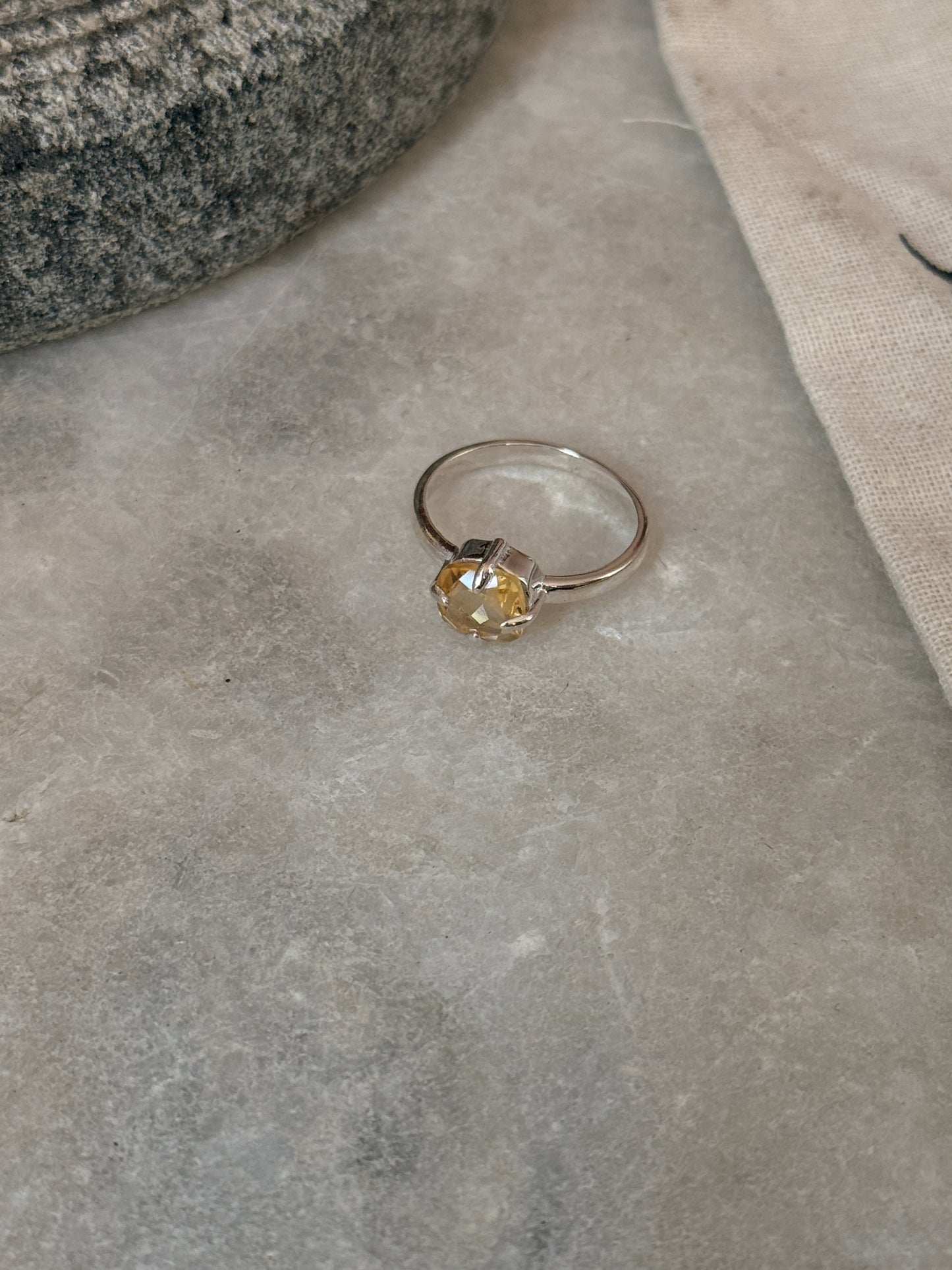 Vintage style 925 sterling silver citrine square ring  