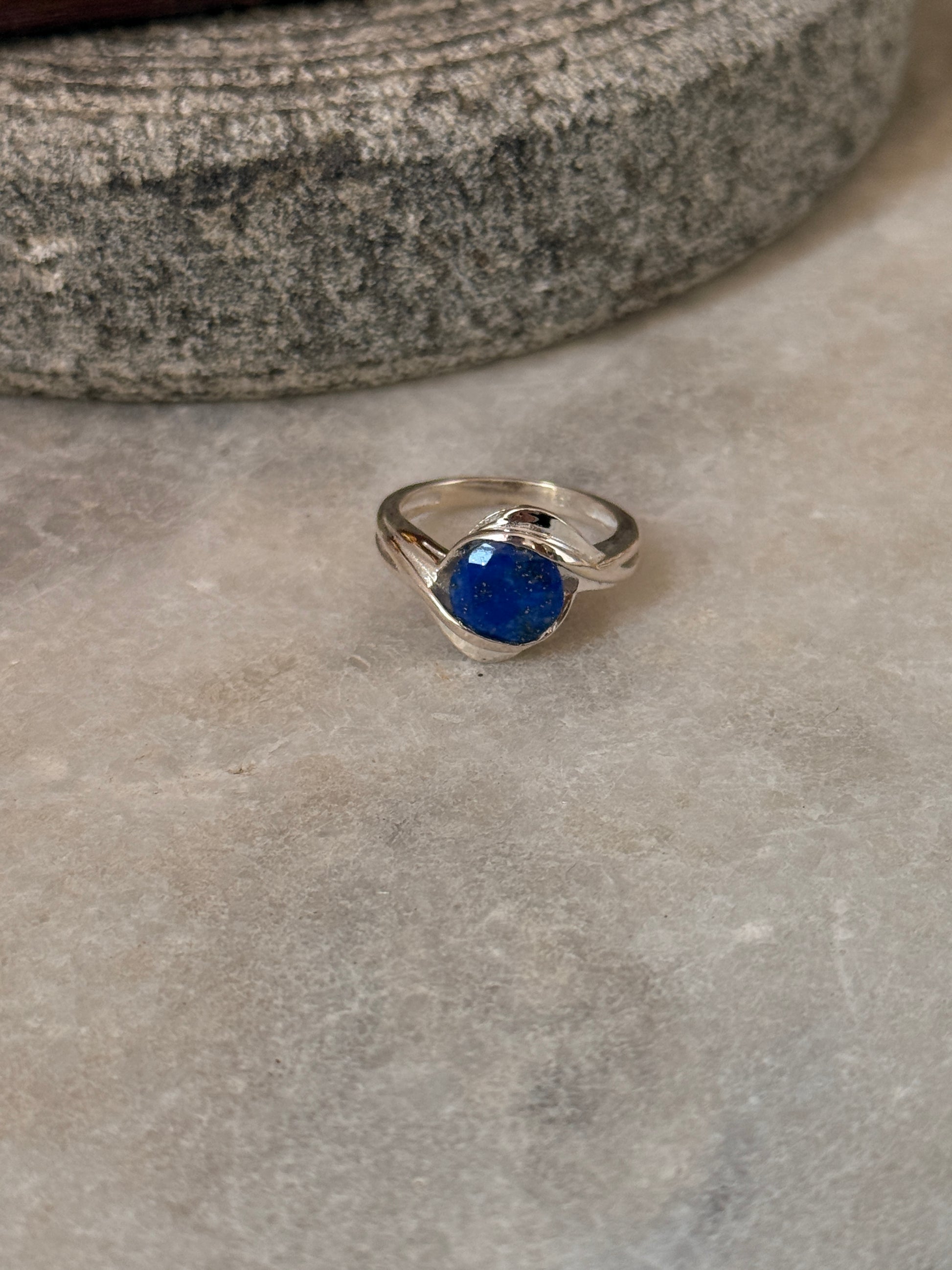 925 sterling silver lapis lazuli round wrap ring  