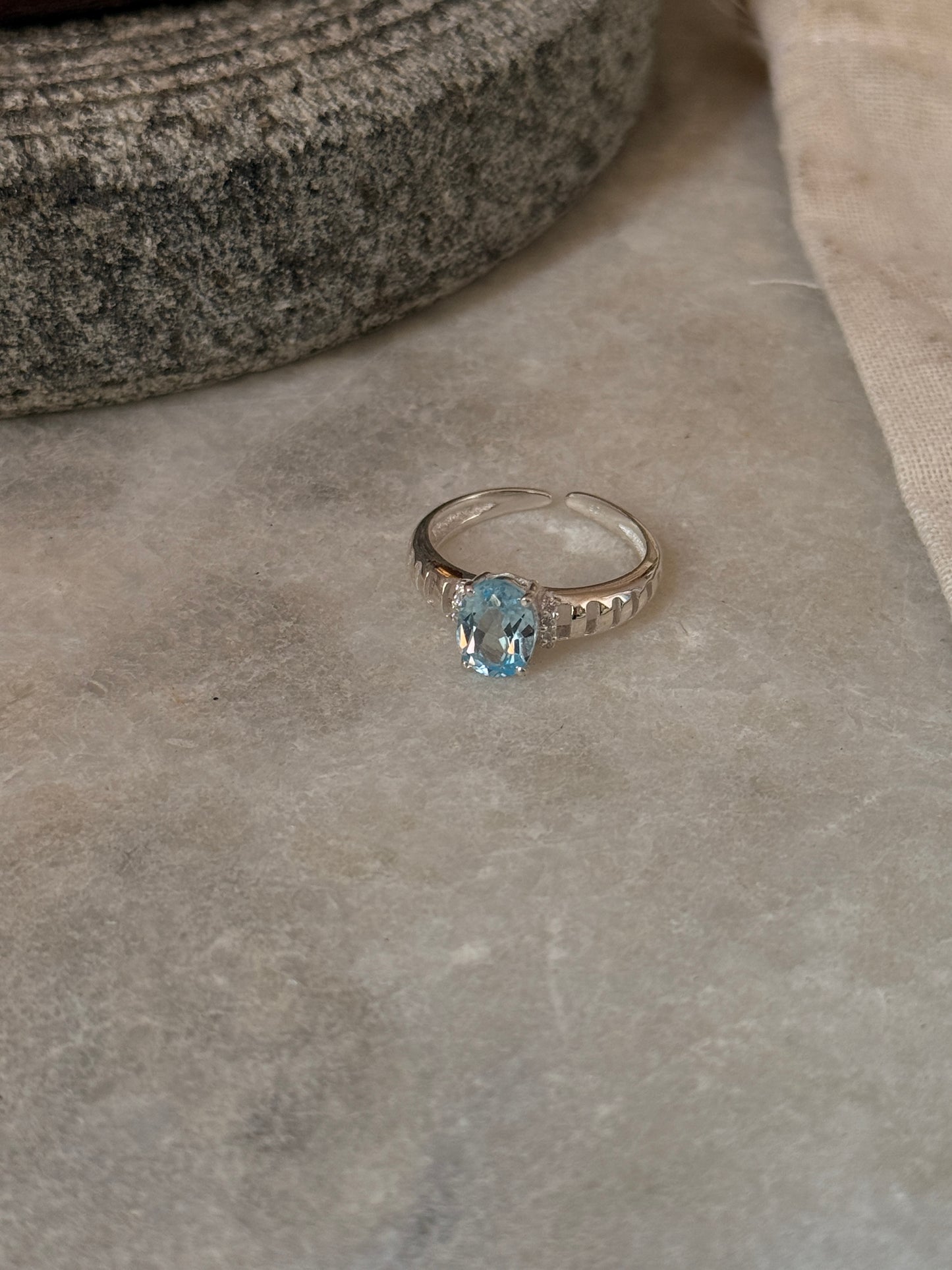 925 sterling silver blue topaz oval adjustable ring  