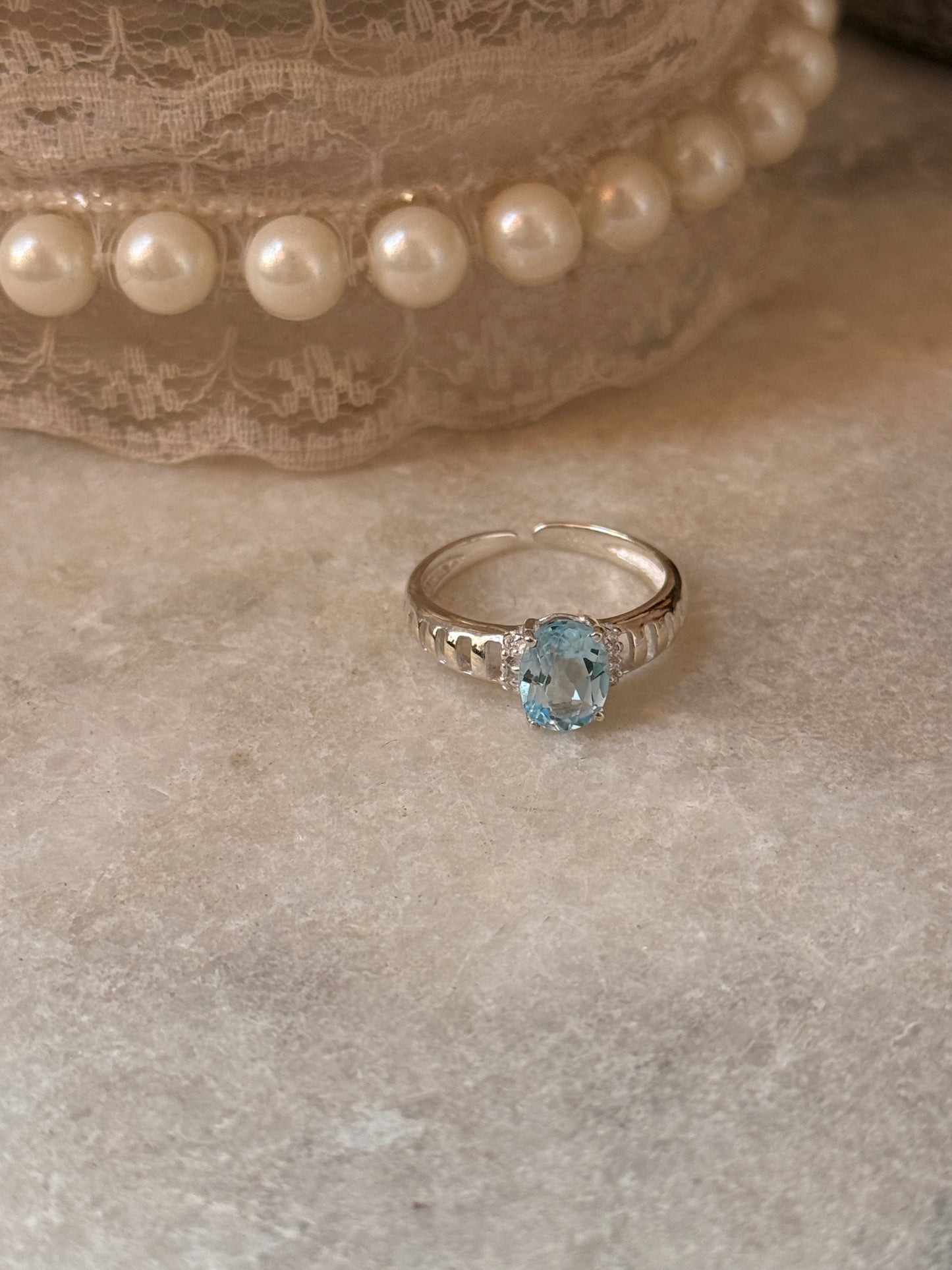 925 sterling silver blue topaz oval adjustable ring  