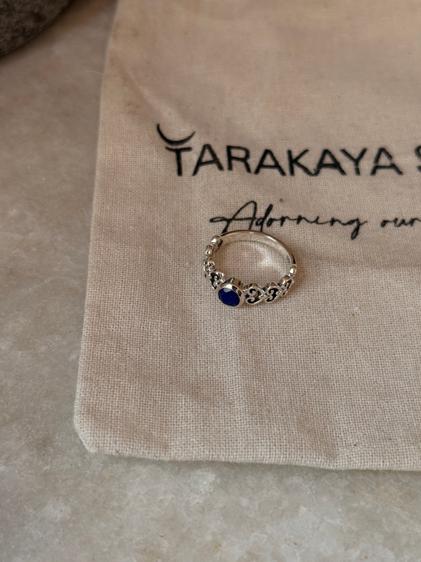 Natural lapis lazuli gemstone princess band 925 sterling silver ring 