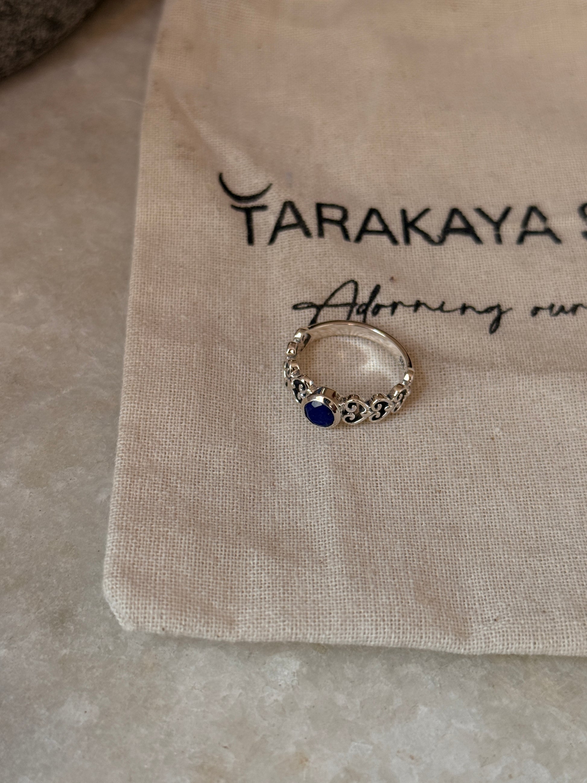 Natural lapis lazuli gemstone princess band 925 sterling silver ring 