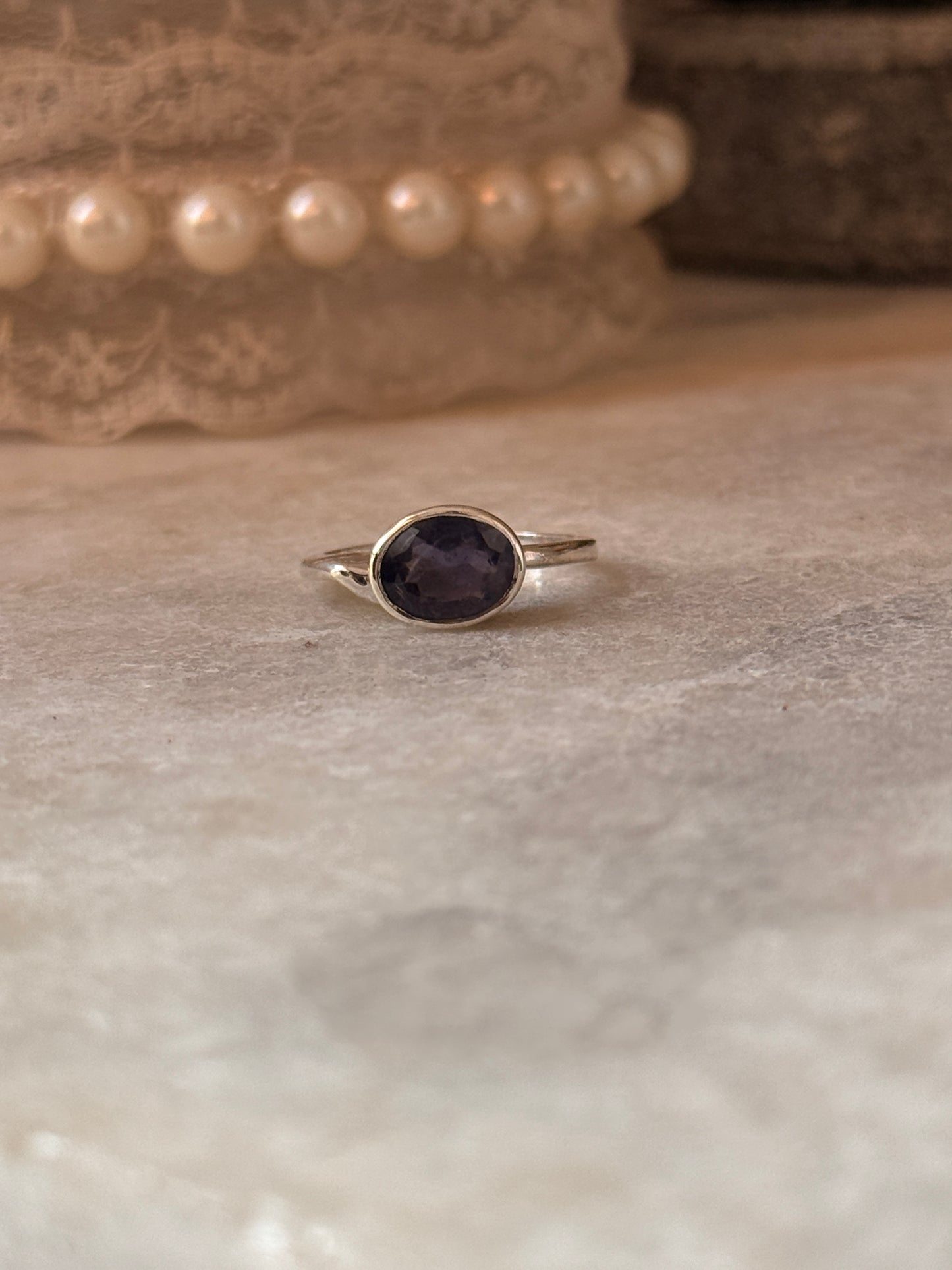 925 Sterling silver iolite oval cut stone ring