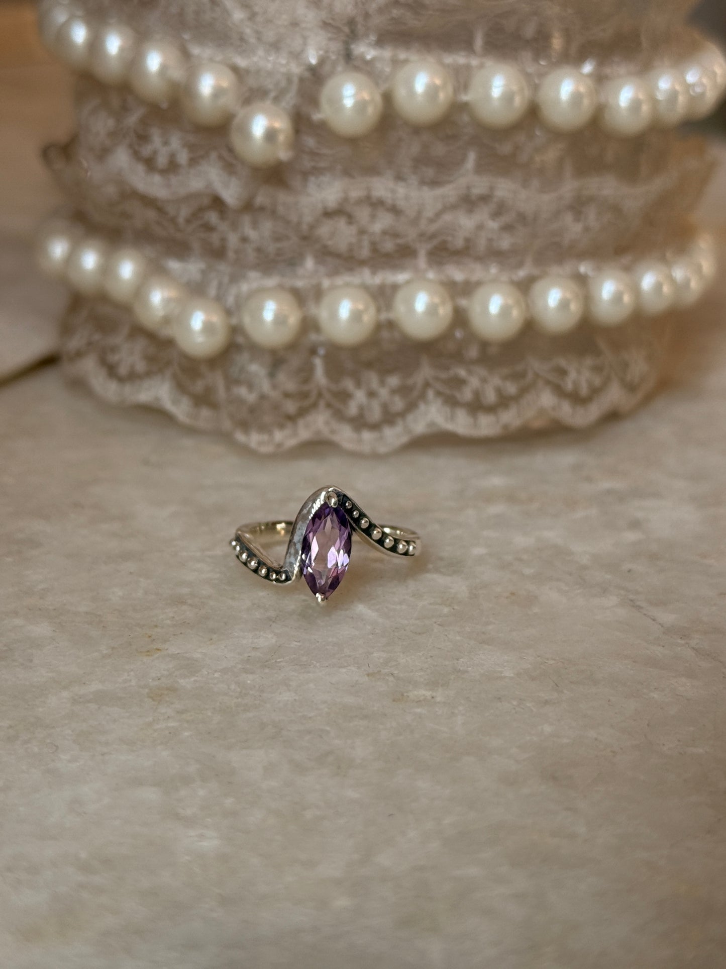 925 sterling silver amethyst marquise cut rawa band ring  