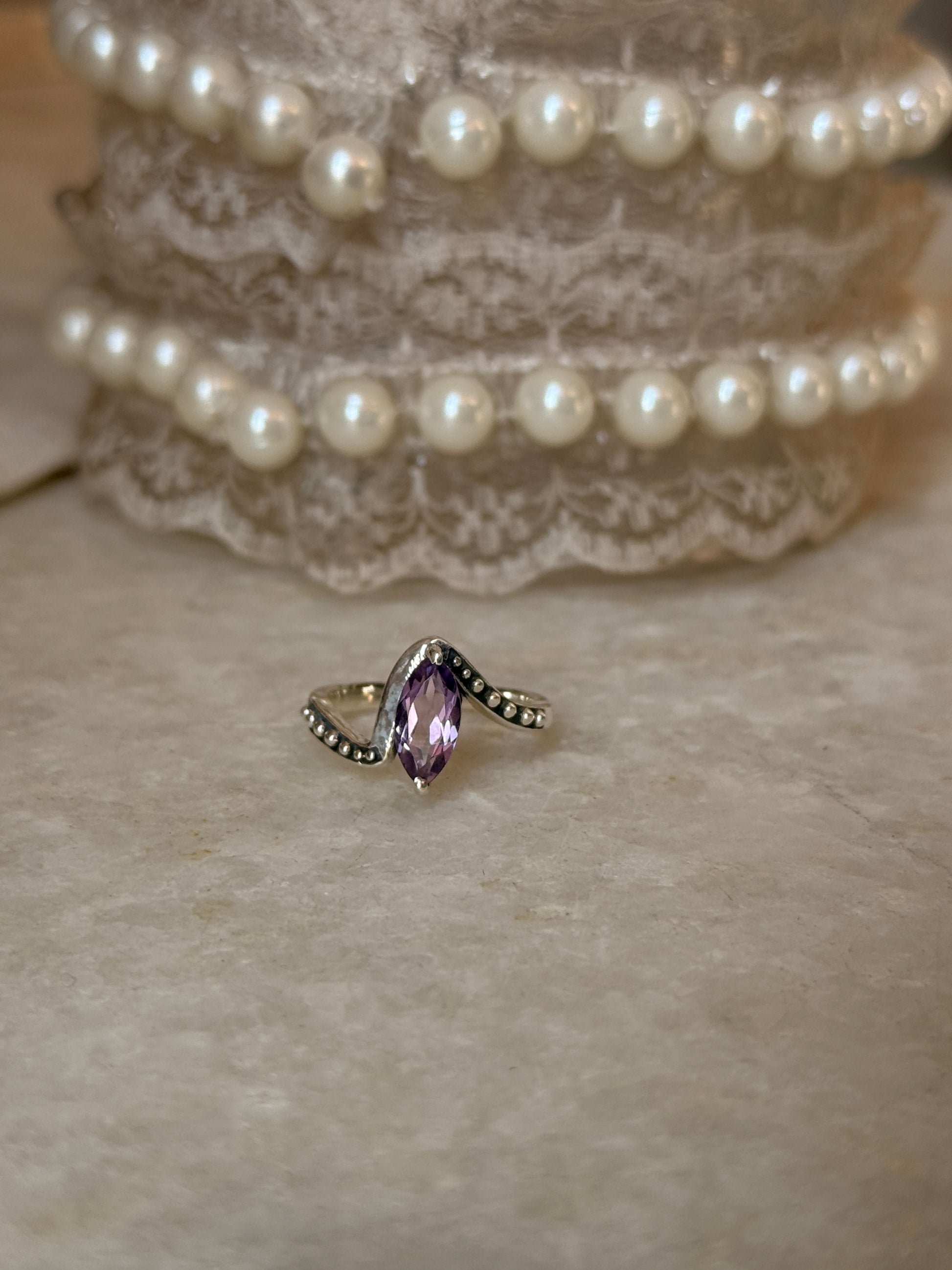 925 sterling silver amethyst marquise cut rawa band ring  