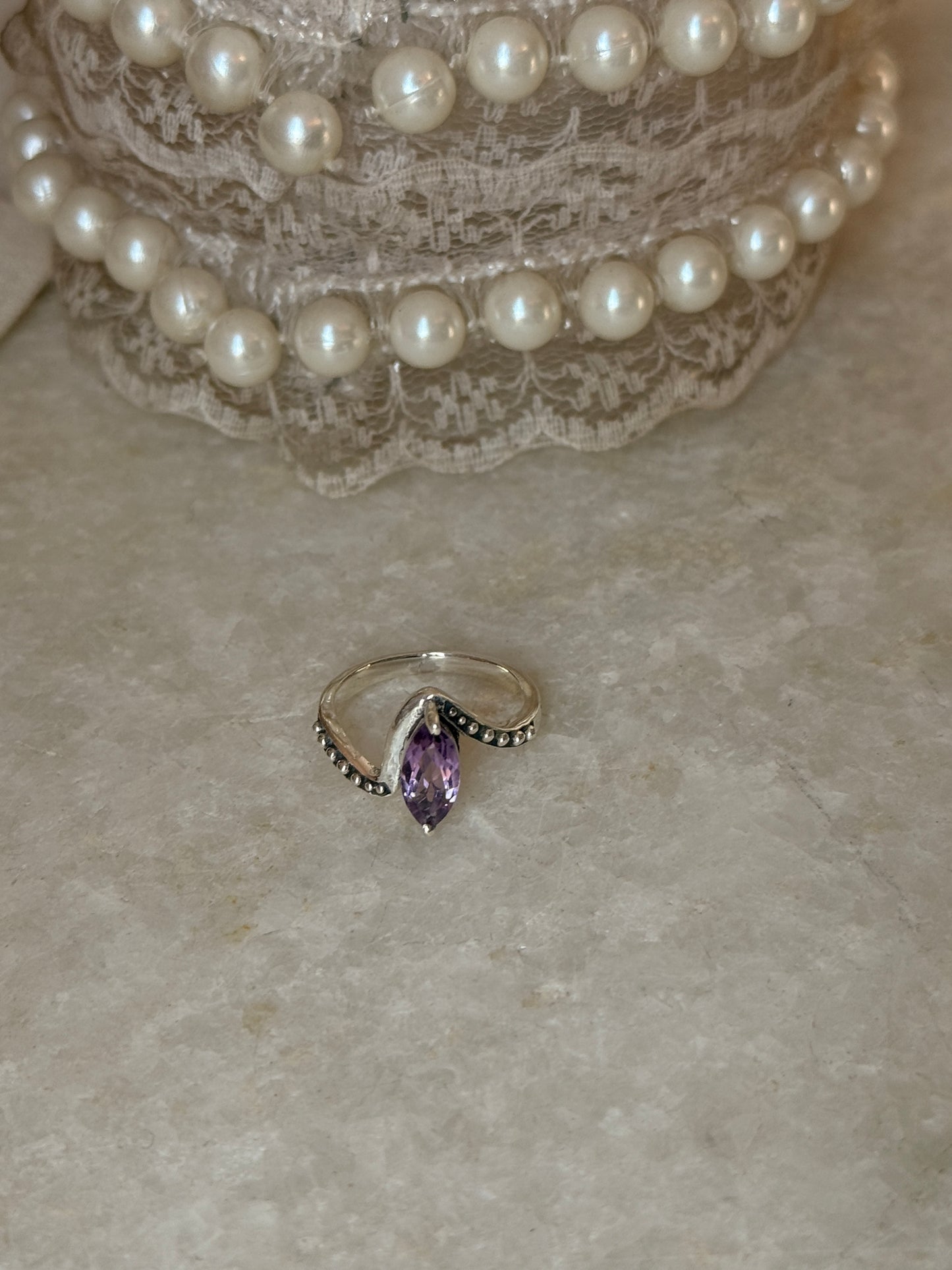 Purple amethyst marquise cut 925 sterling silver rawa band ring  