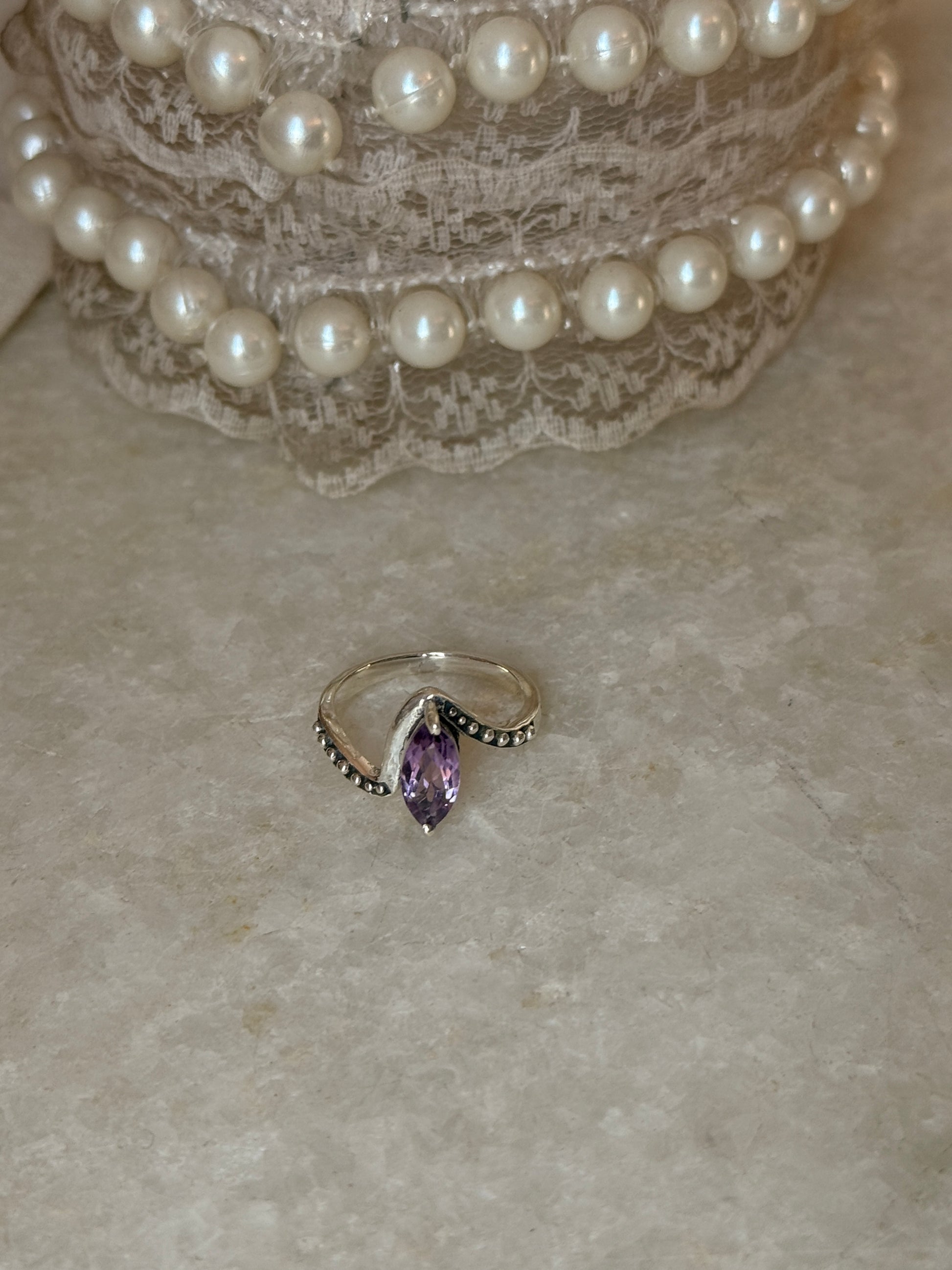 Purple amethyst marquise cut 925 sterling silver rawa band ring  
