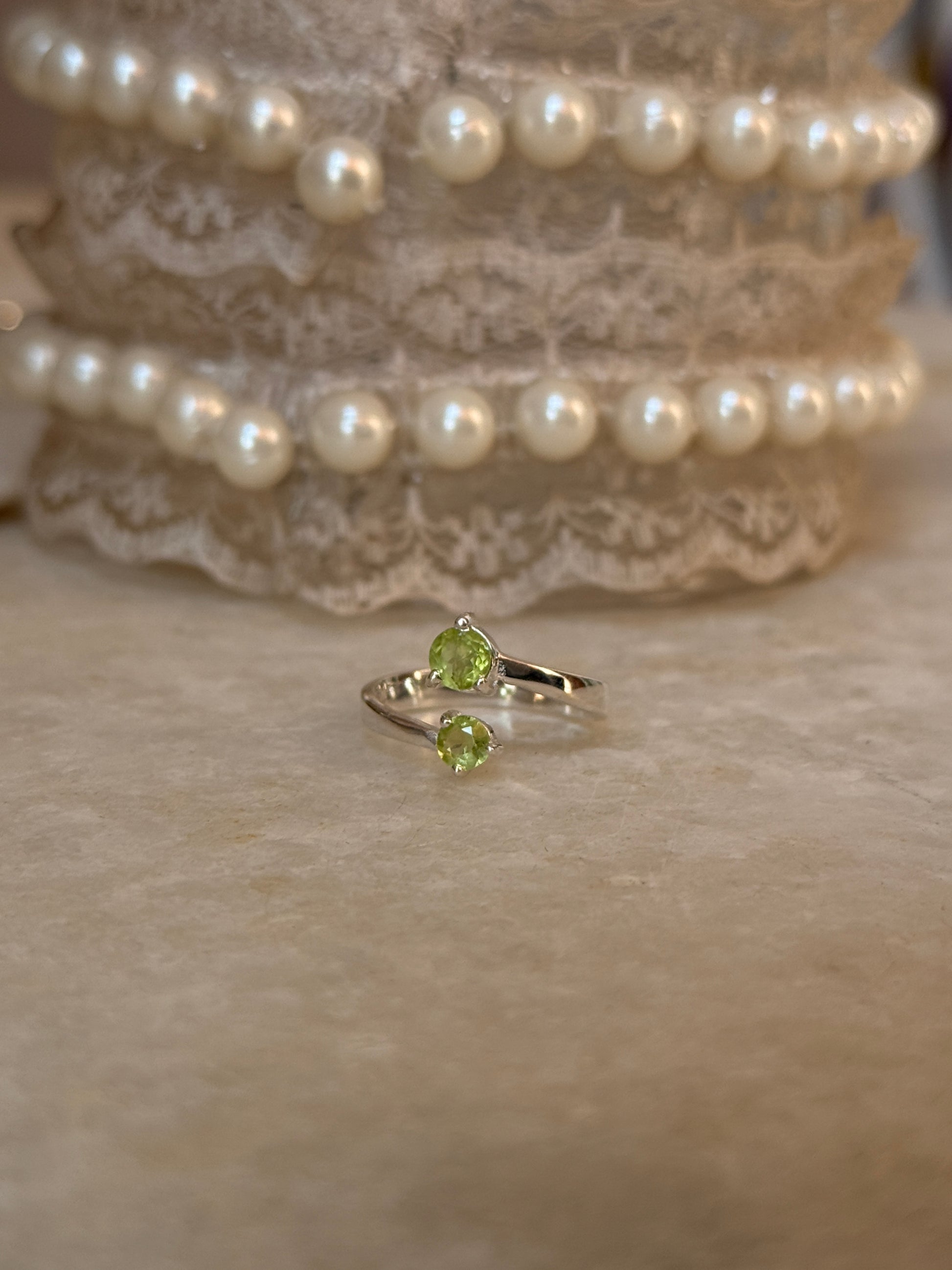 925 sterling silver peridot double stone adjustable ring  