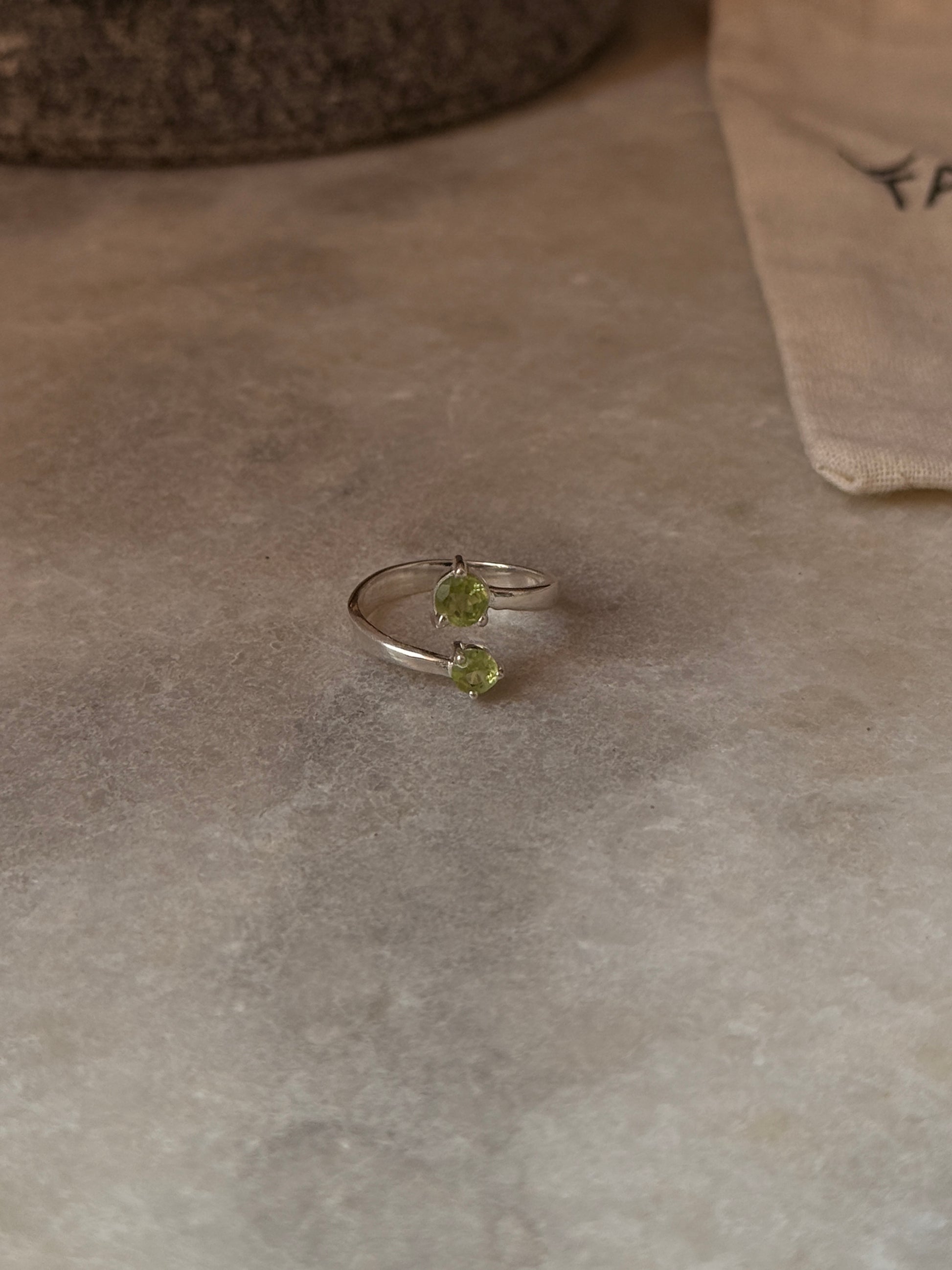 adjustable 925 sterling silver peridot double gemstone ring