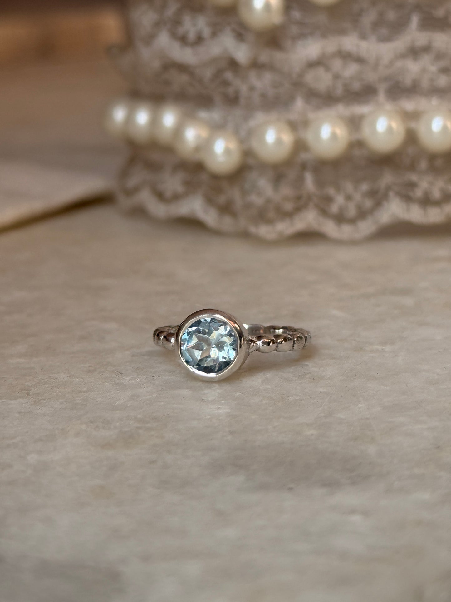 artisan 925 sterling silver blue topaz dot band ring  