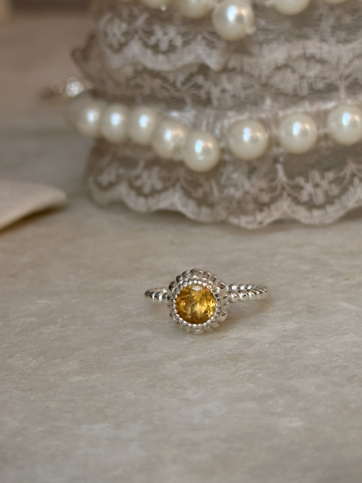 925 sterling silver citrine round dot band ring  