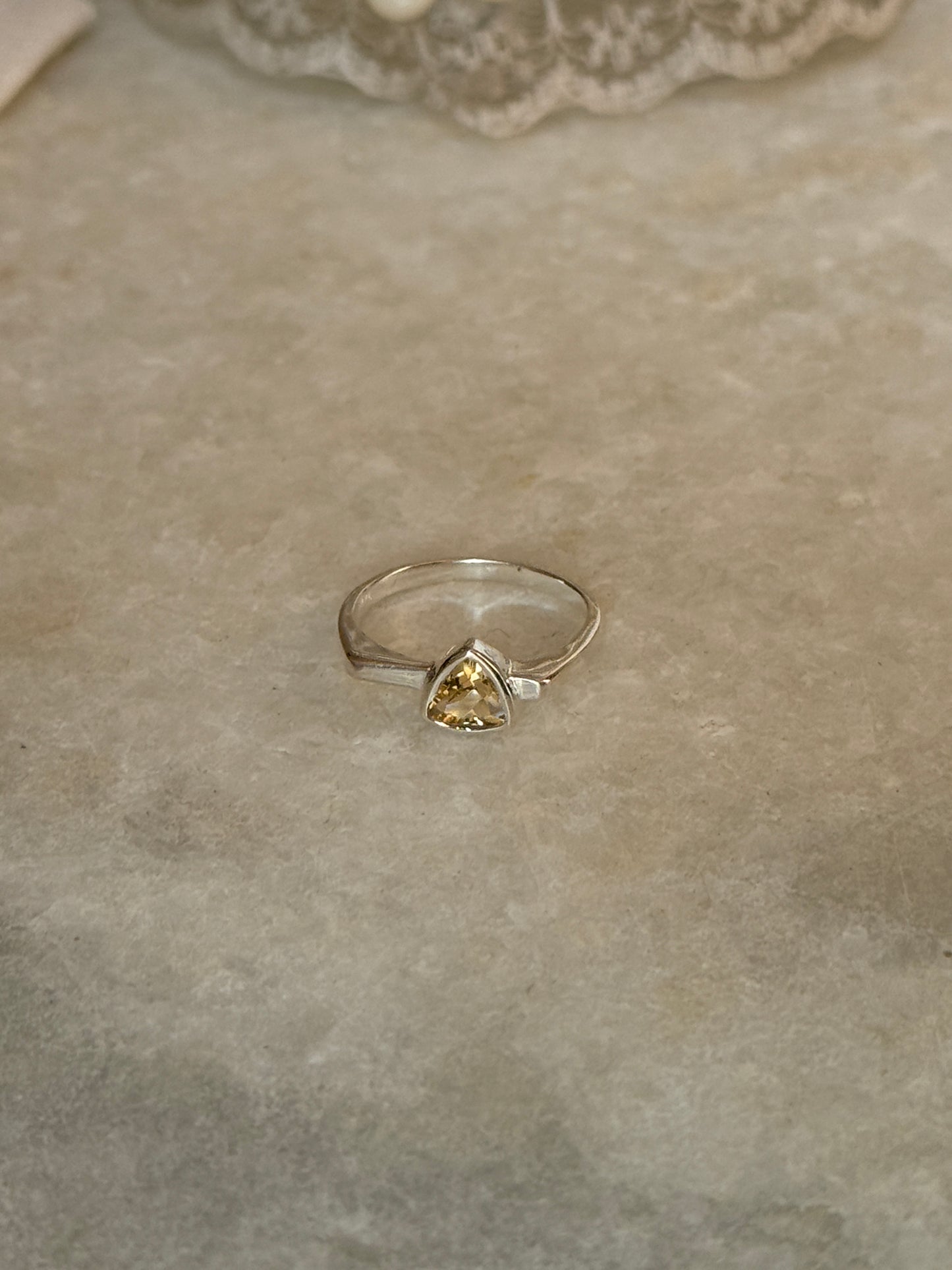 Artisan crafted citrine triangle 925 sterling silver ring