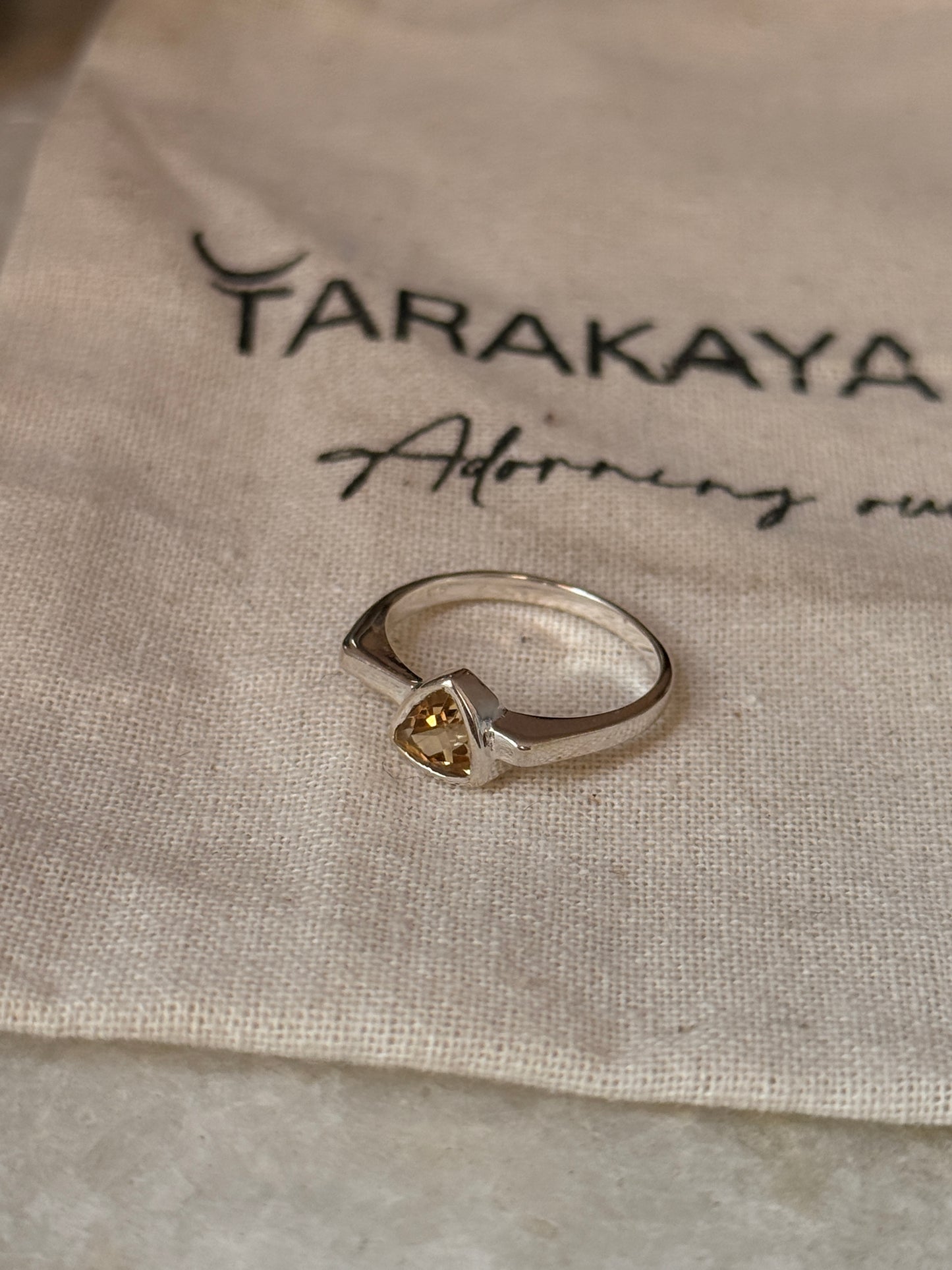 Citrine triangle cut ring in 925 sterling silver