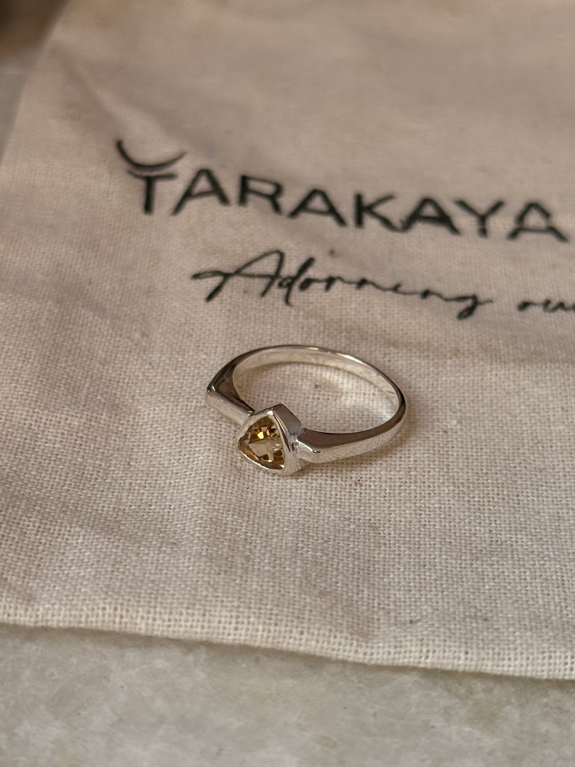 Citrine triangle cut ring in 925 sterling silver
