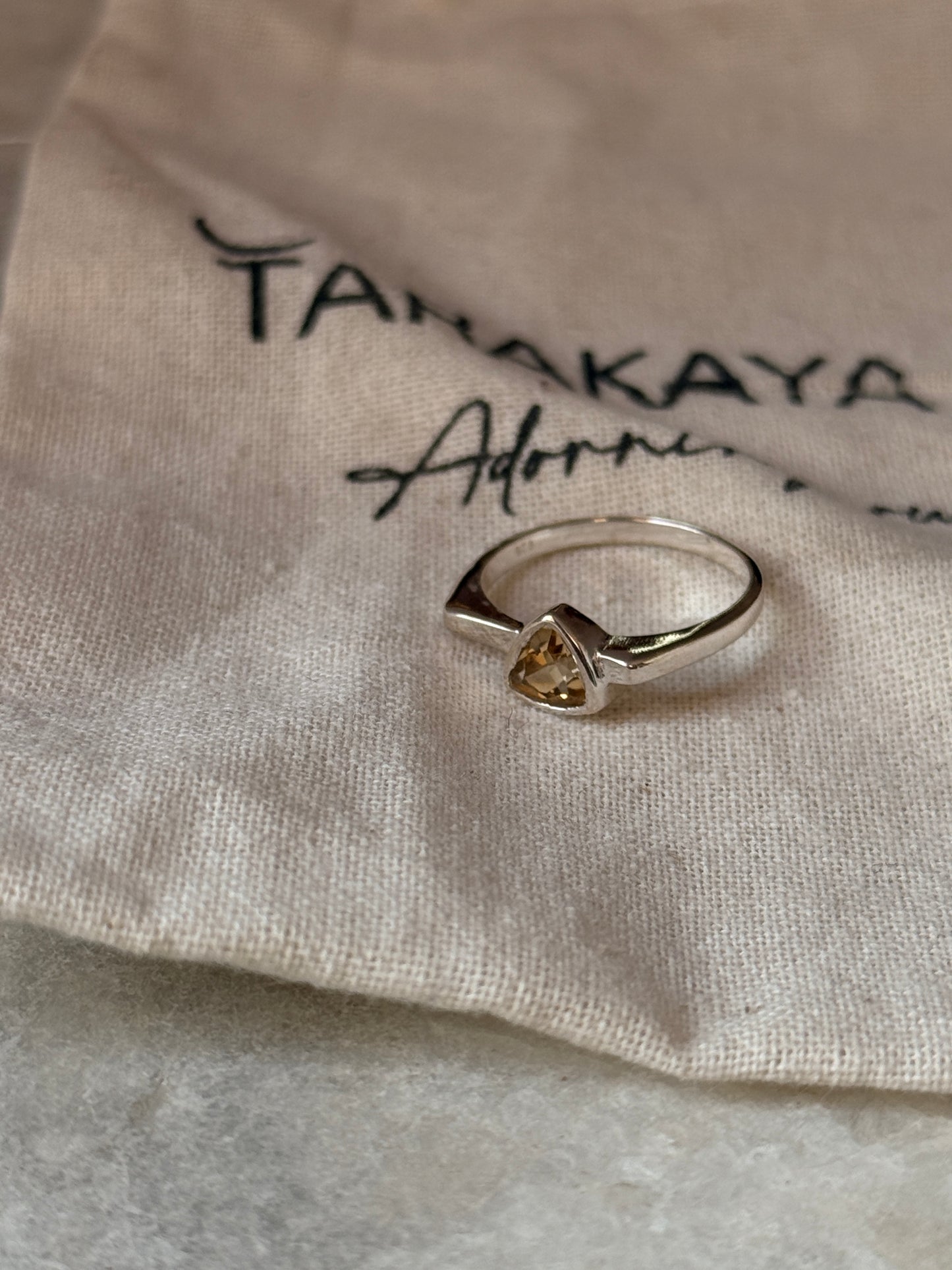 Minimalist citrine triangle 925 sterling silver ring  