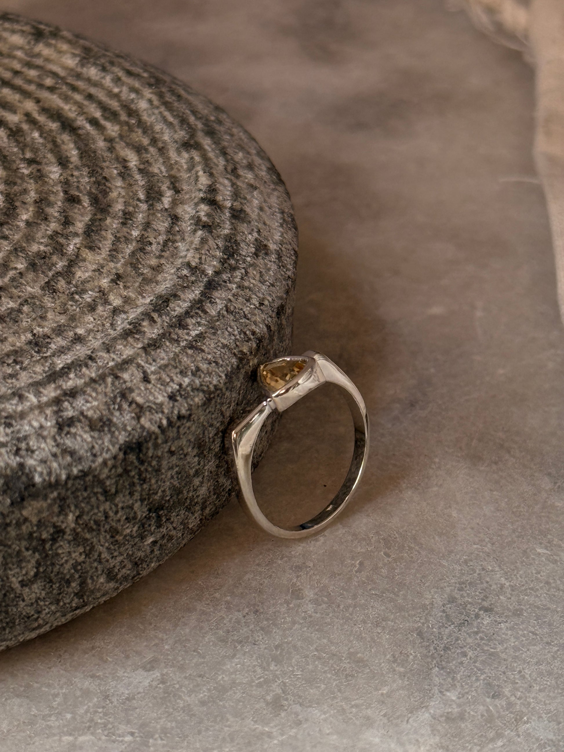 Citrine triangle cut ring in 925 sterling silver