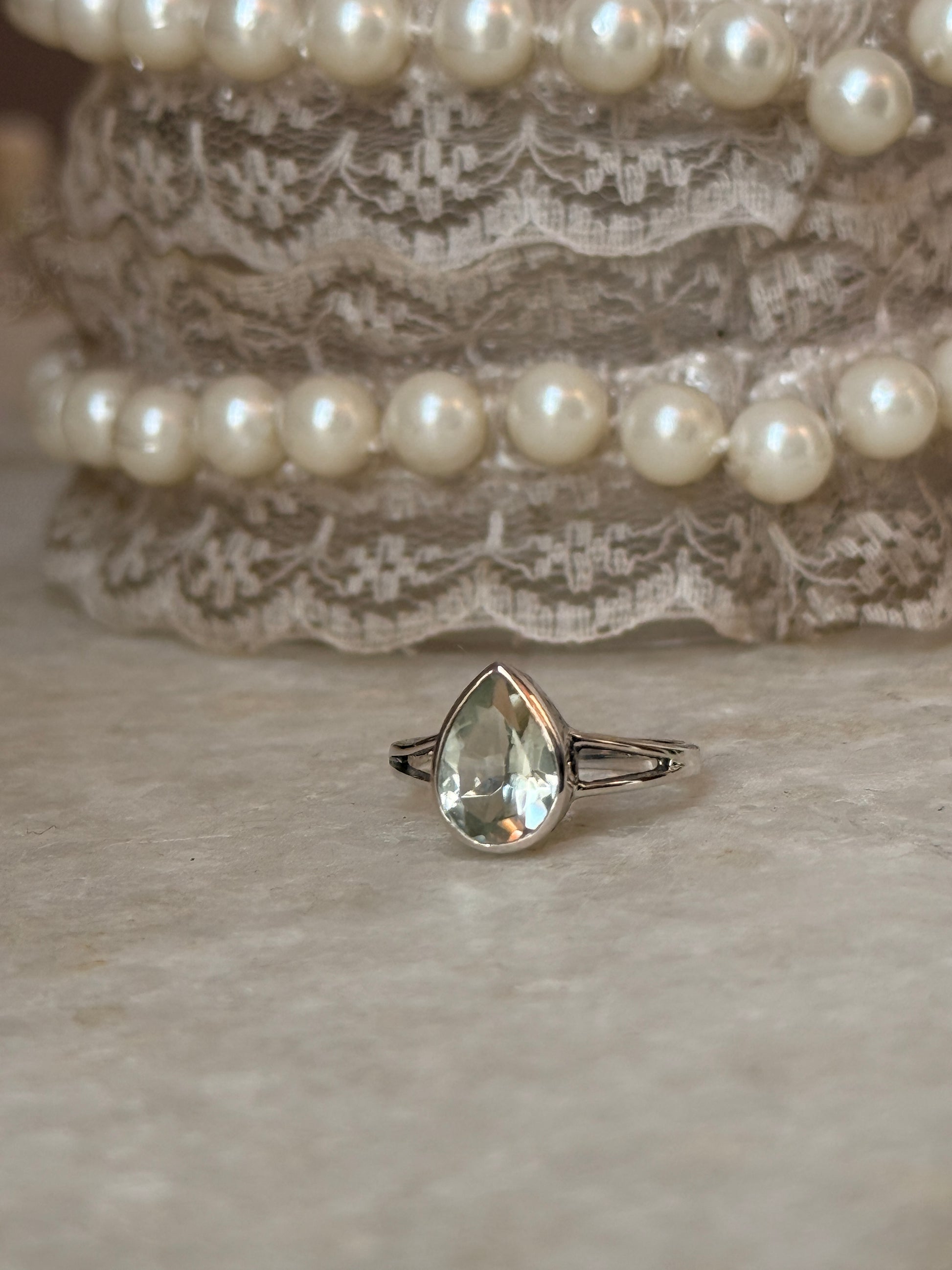 artisan 925 sterling silver green amethyst pear ring  