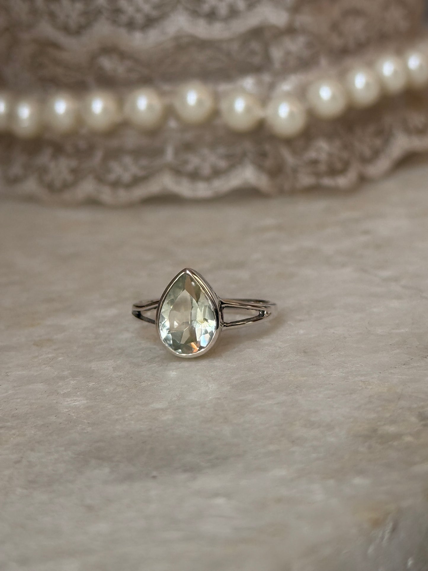 925 sterling silver green amethyst pear ring  
