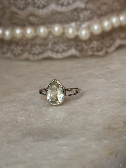 925 sterling silver green amethyst pear ring  