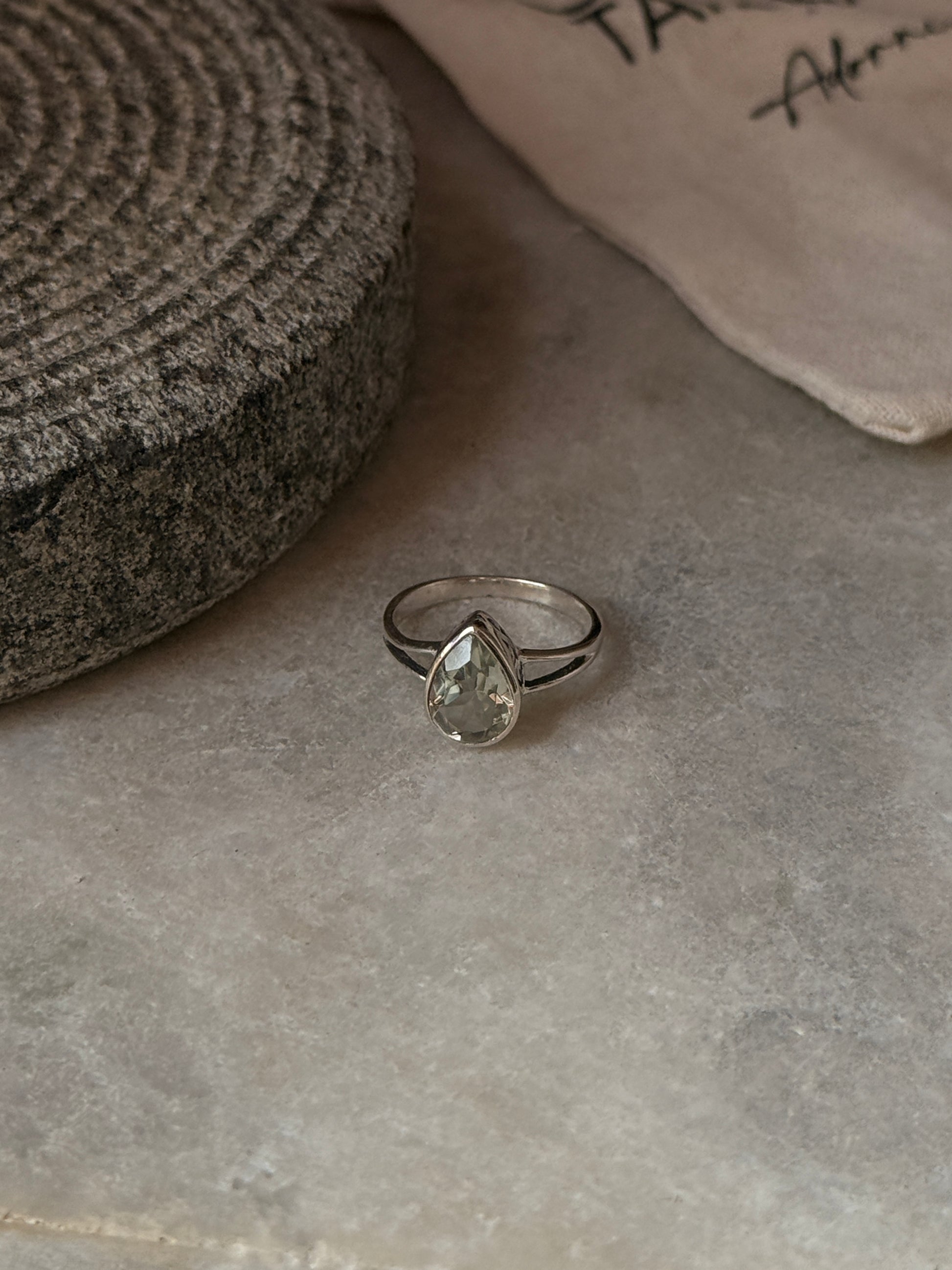 adjustable 925 sterling silver green amethyst pear ring