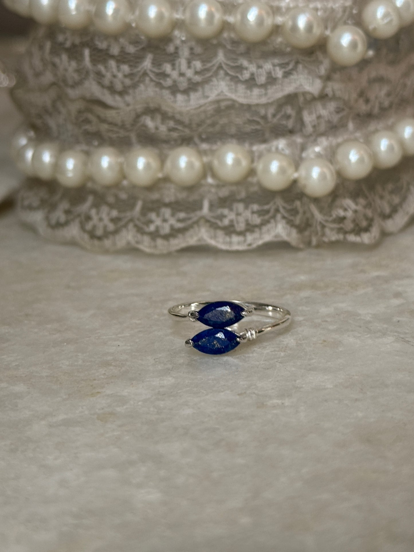 unique 925 sterling silver lapis lazuli double marquise cut ring