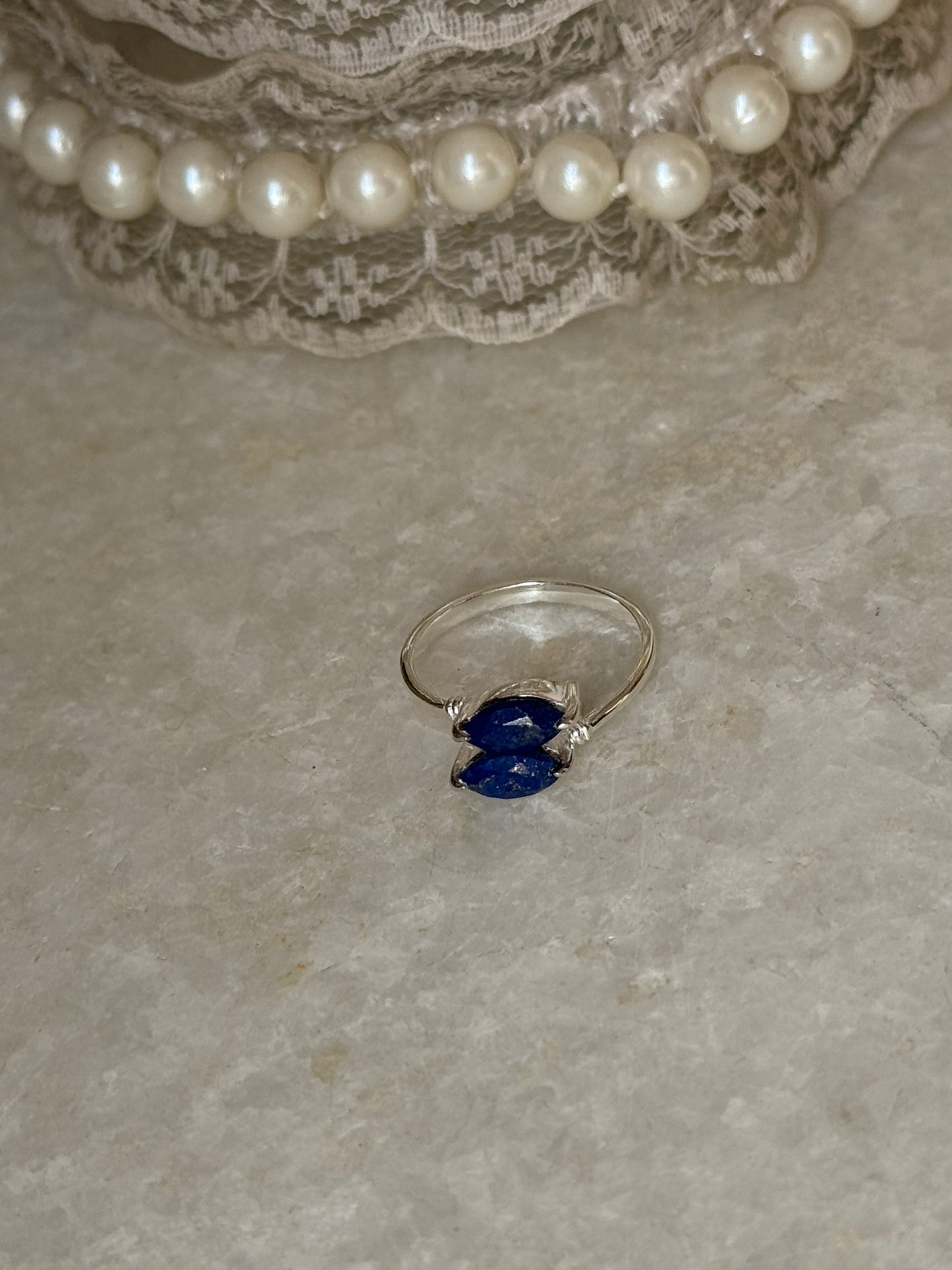 925 sterling silver lapis lazuli double marquise cut ring  
