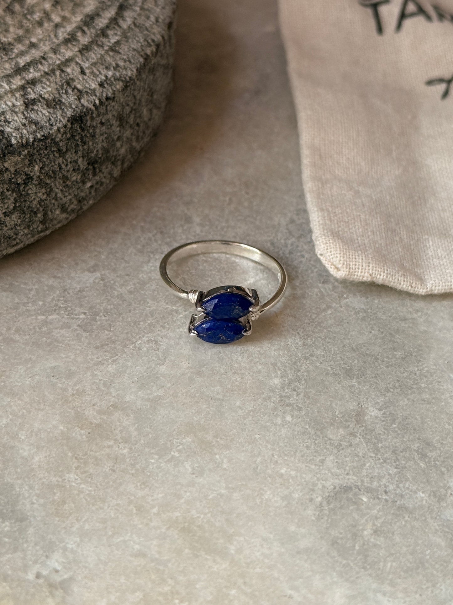 adjustable 925 sterling silver lapis lazuli double marquise ring
