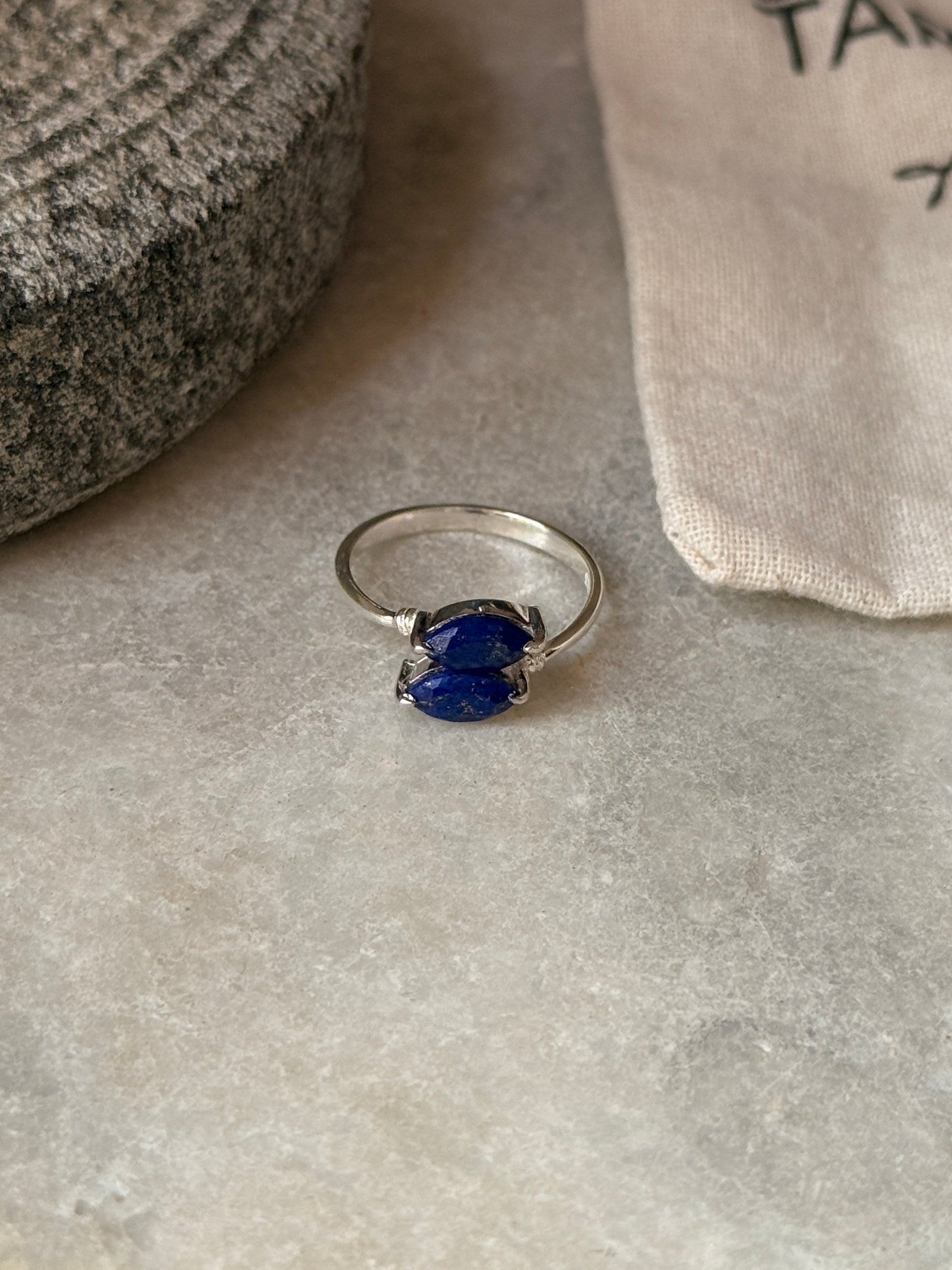 adjustable 925 sterling silver lapis lazuli double marquise ring