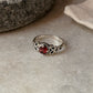 elegant garnet round vine engraved 925 sterling silver ring  