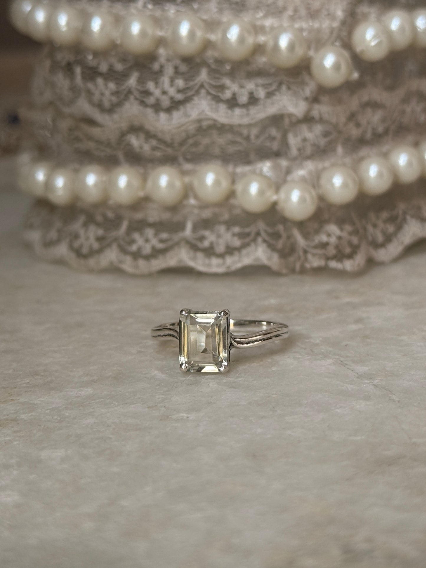 925 sterling silver green amethyst rectangular ring  