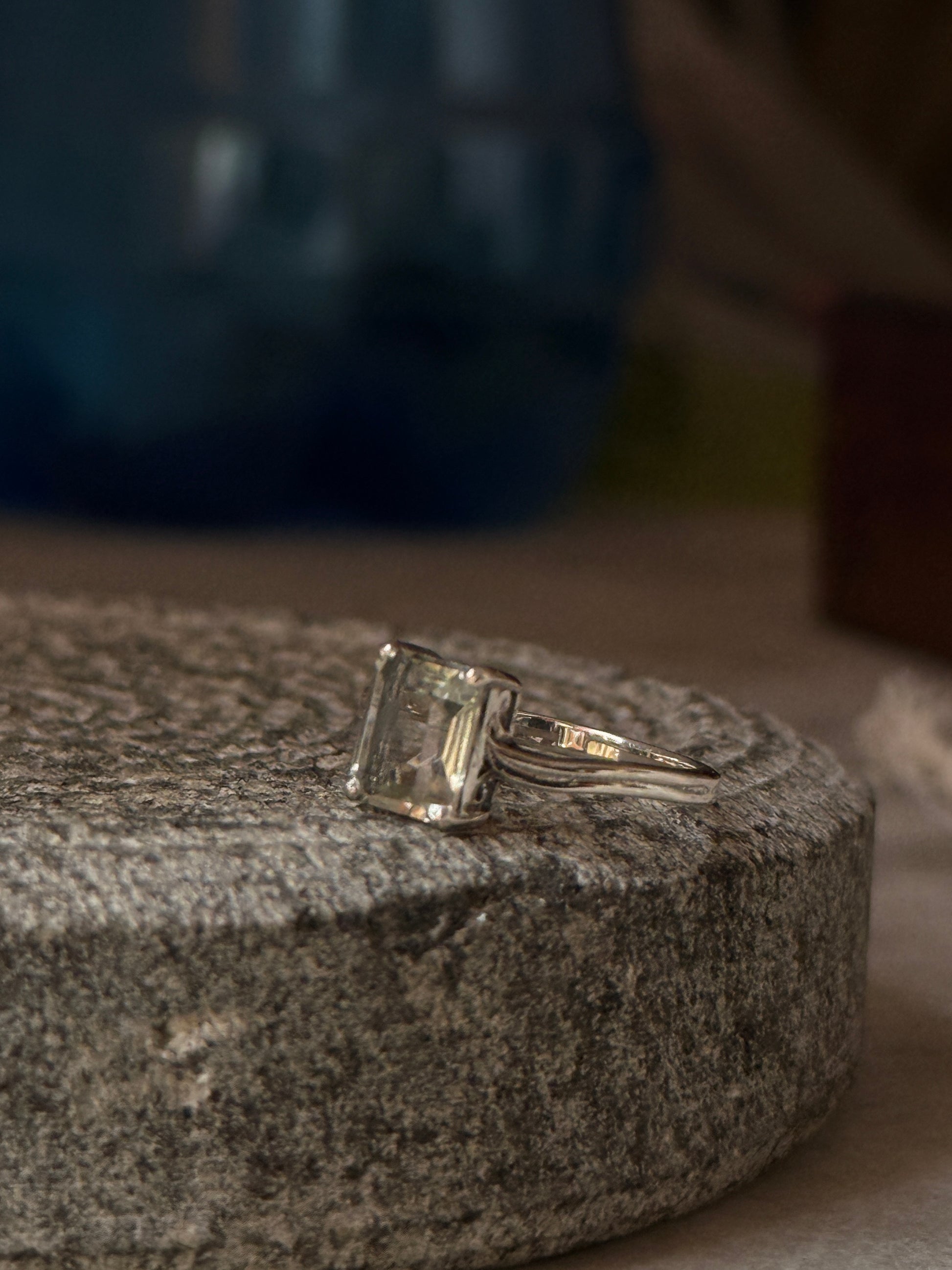 Handmade 925 sterling silver green amethyst rectangle ring