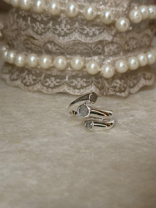 925 sterling silver labradorite 3 stone statement ring  