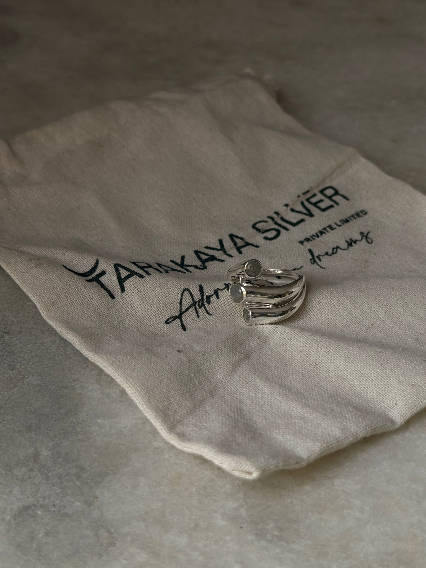 Statement 925 sterling silver labradorite three stone ring  