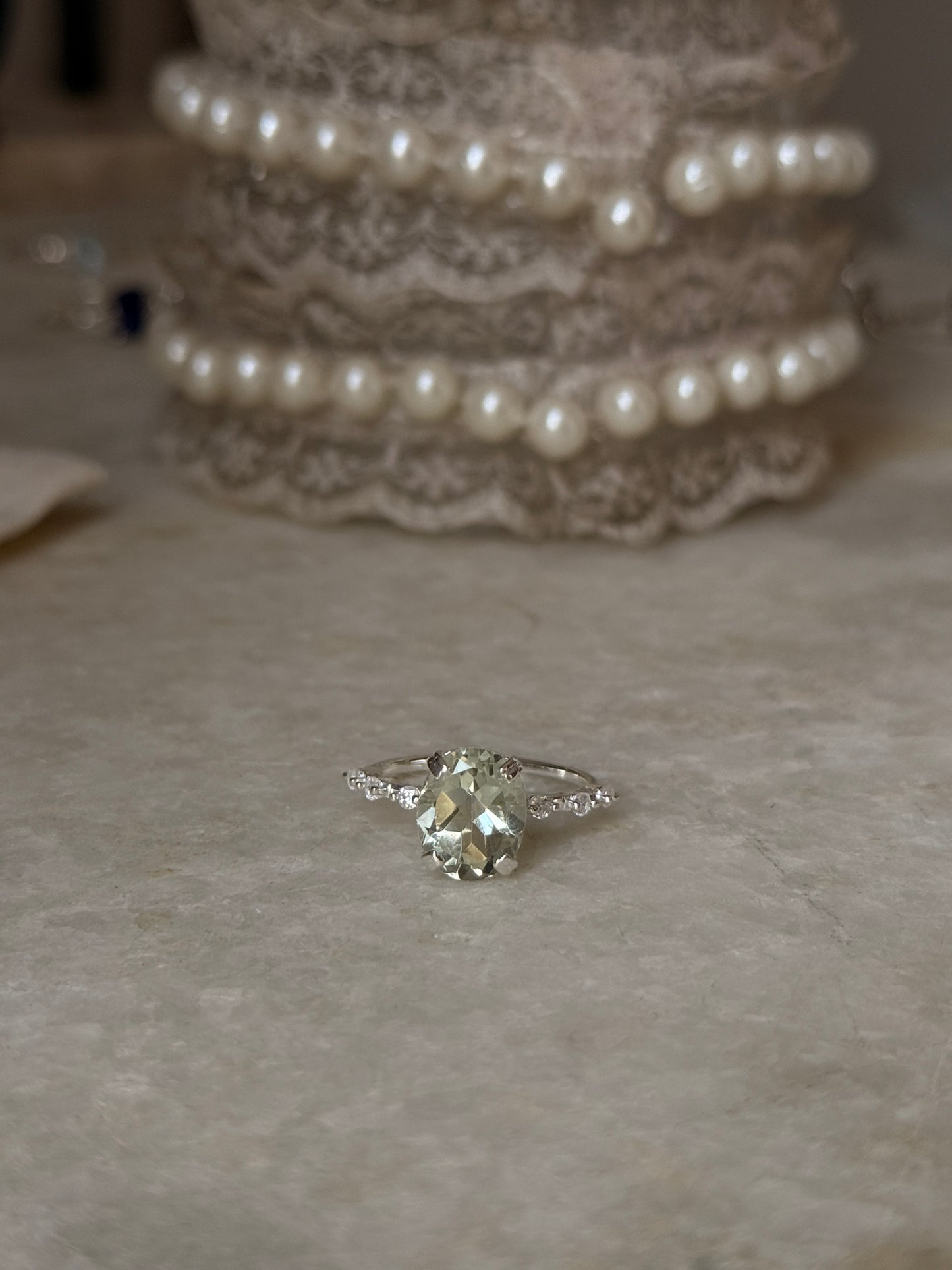 vintage-inspired green amethyst oval CZ 925 sterling silver ring 